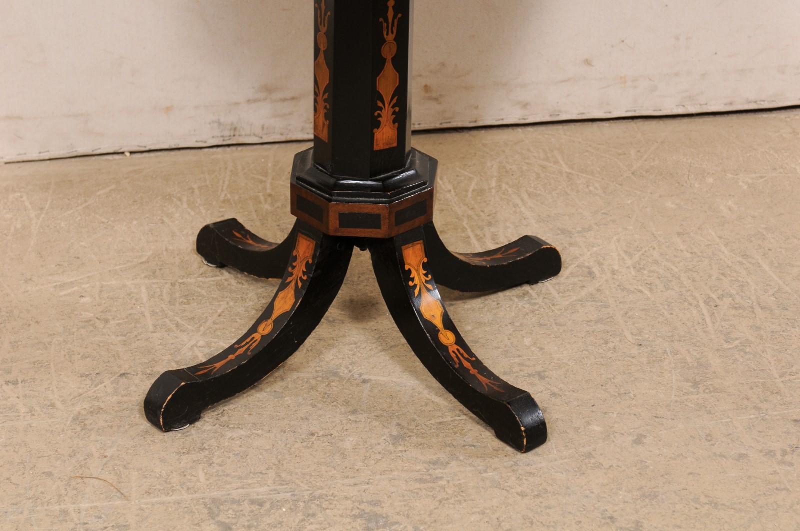 English 19th Century Octagonal Pedestal Table with Wonderful Inlay Embellishments