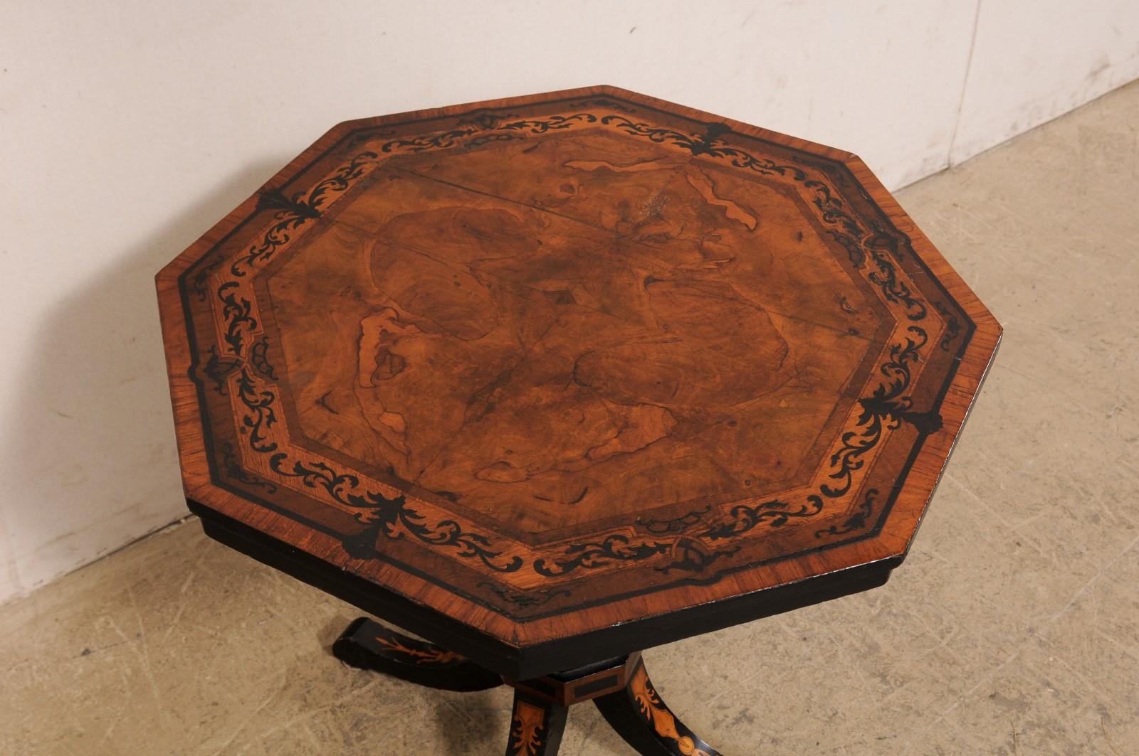 19th Century Octagonal Pedestal Table with Wonderful Inlay Embellishments In Good Condition In Atlanta, GA