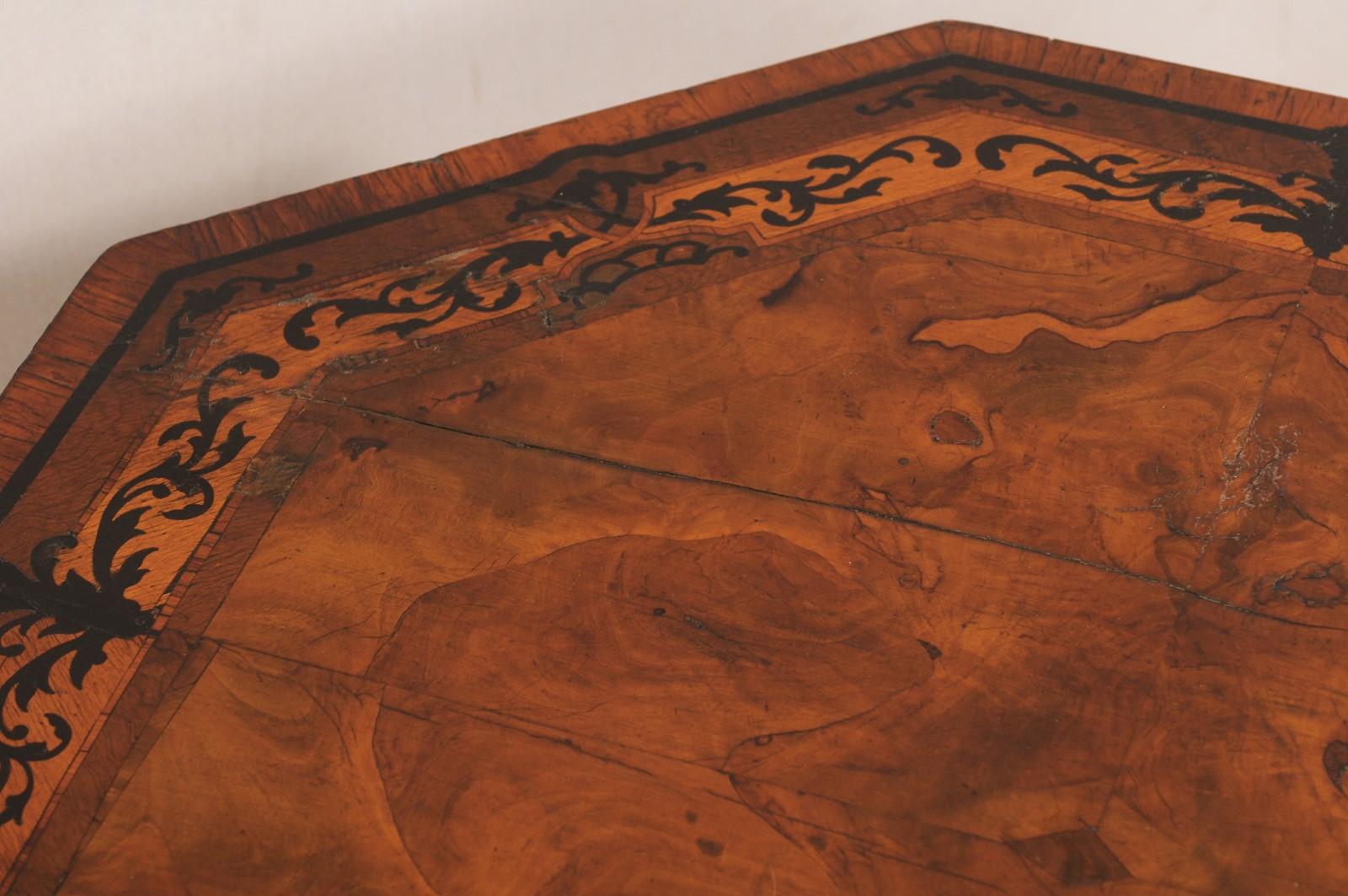 Wood 19th Century Octagonal Pedestal Table with Wonderful Inlay Embellishments