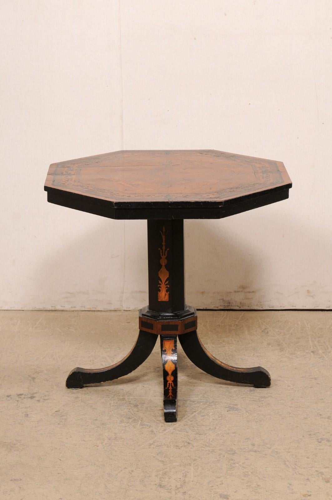 19th Century Octagonal Pedestal Table with Wonderful Inlay Embellishments 1