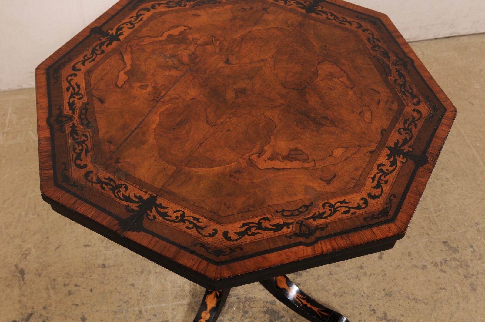 19th Century Octagonal Pedestal Table with Wonderful Inlay Embellishments 2