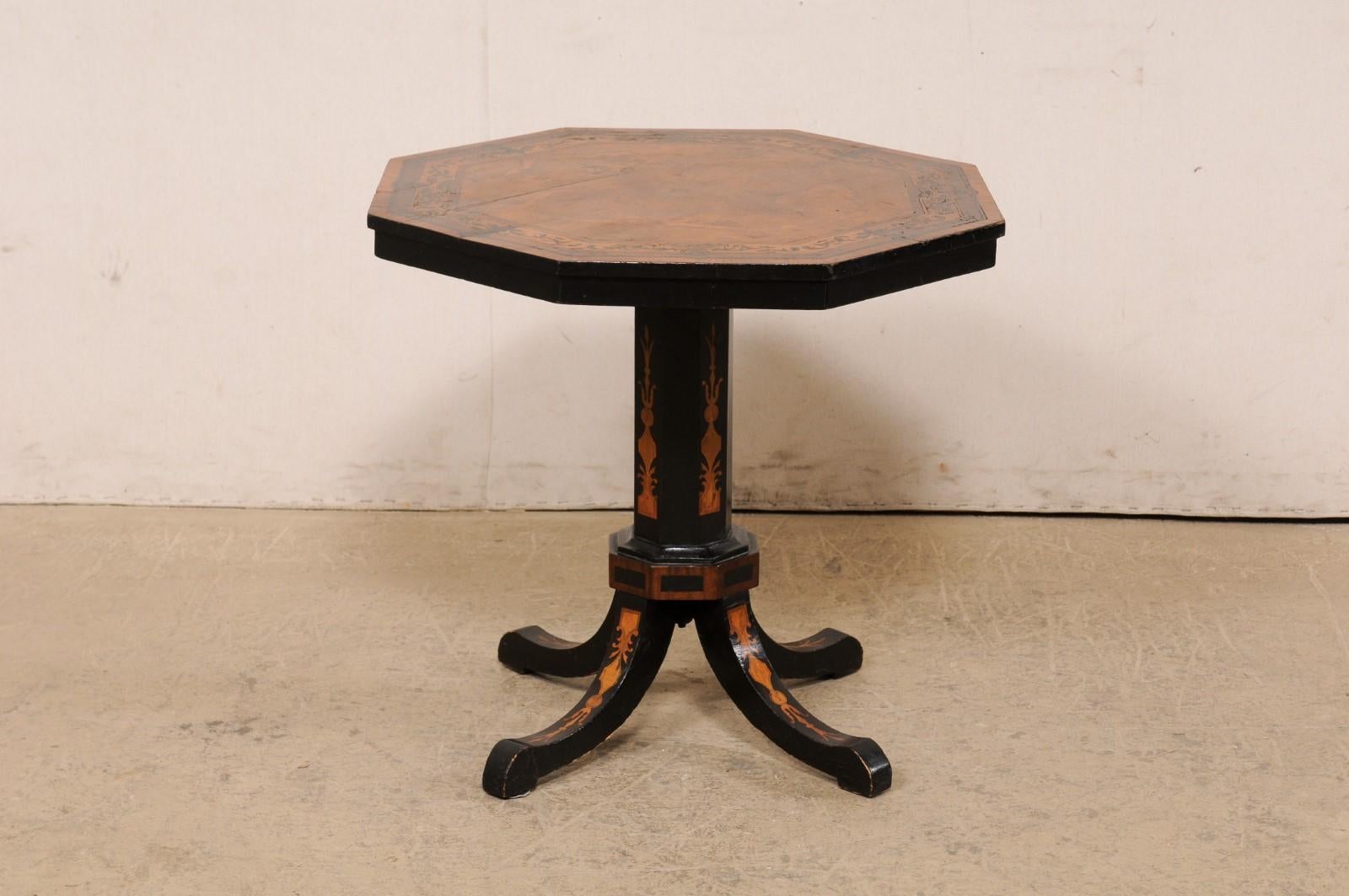 19th Century Octagonal Pedestal Table with Wonderful Inlay Embellishments 3