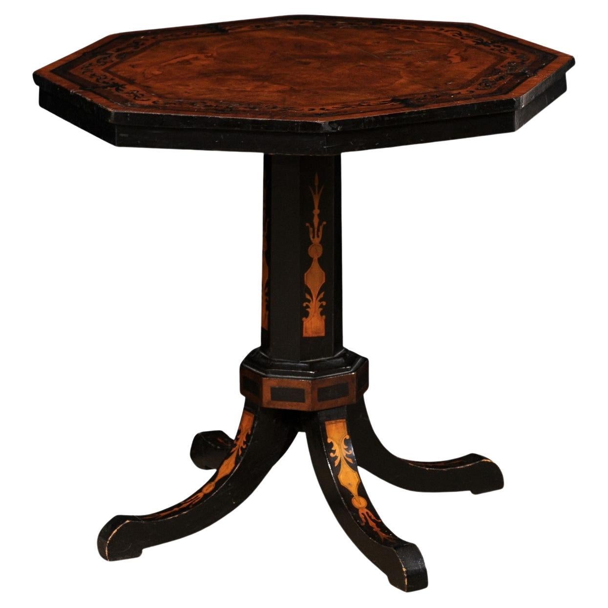 19th Century Octagonal Pedestal Table with Wonderful Inlay Embellishments