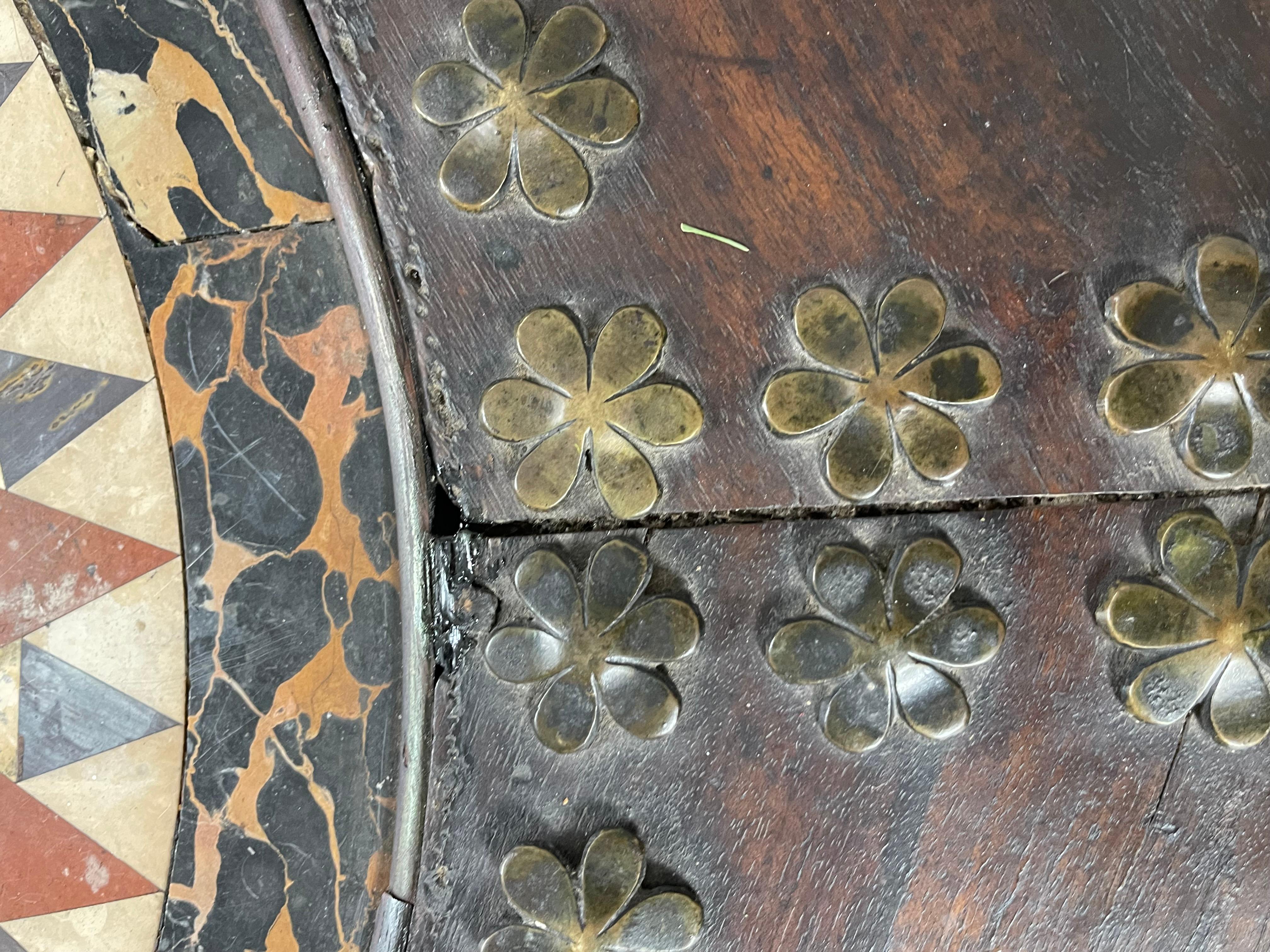 19th C Octagonal Table with Inlaid Marble Top with Brass Shells and Flowers For Sale 7