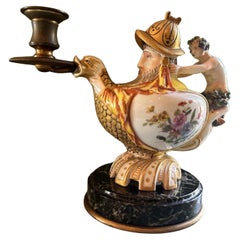 Antique 19th C. Oil Lamp Bibelot Candleholder Whimsical Capodimonte Style Porcelain