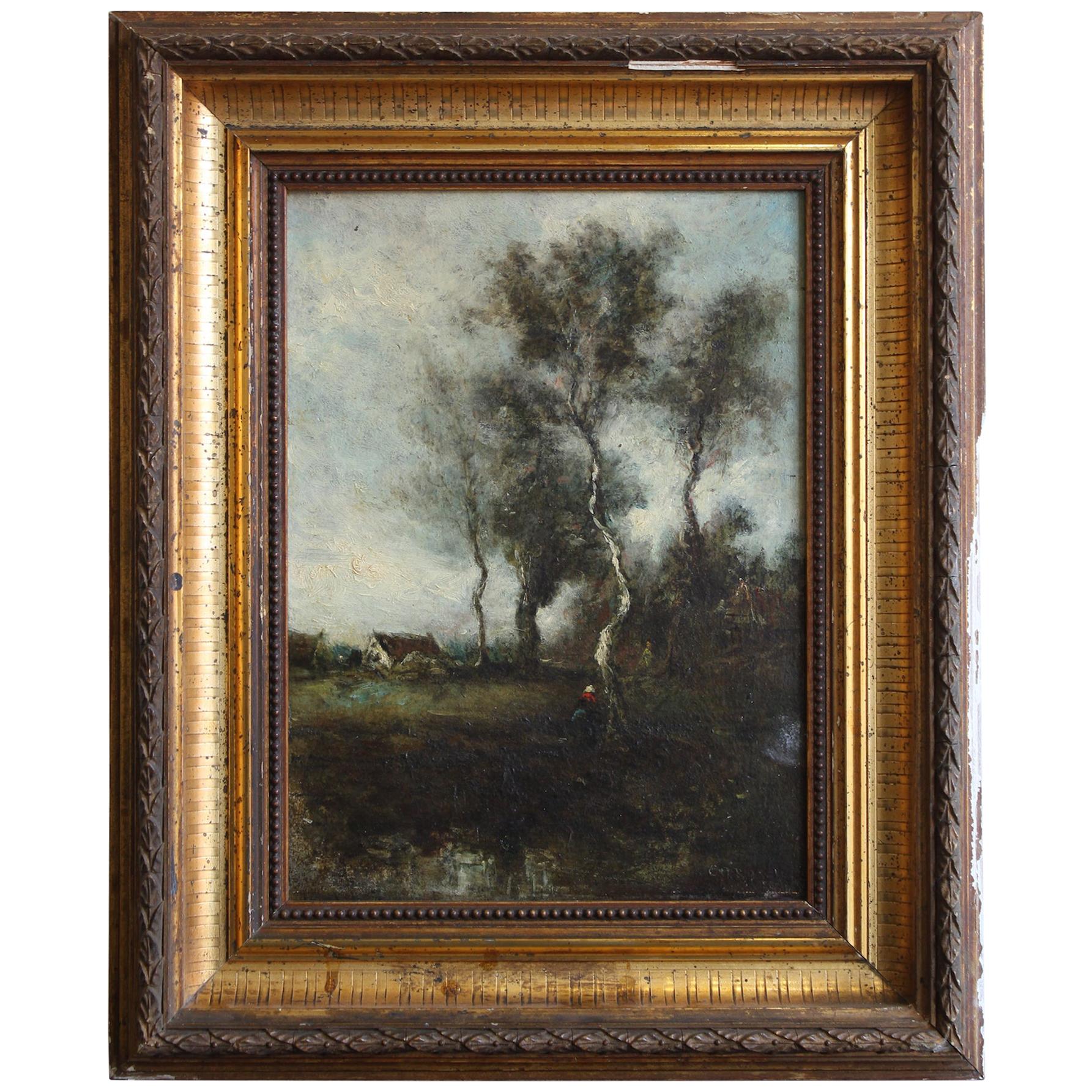 19th Century Oil on Card Signed Corot For Sale