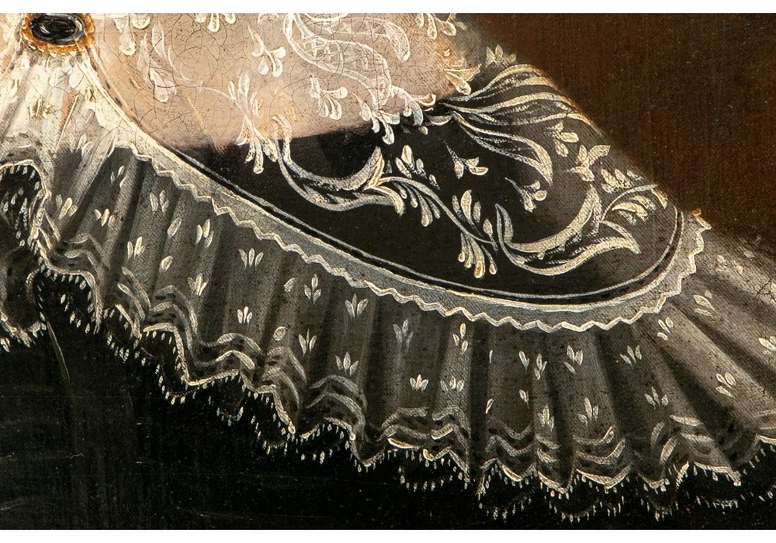 Victorien Huile sur panneau du XIXe siècle, portrait d'une femme avec collier de dentelle en vente