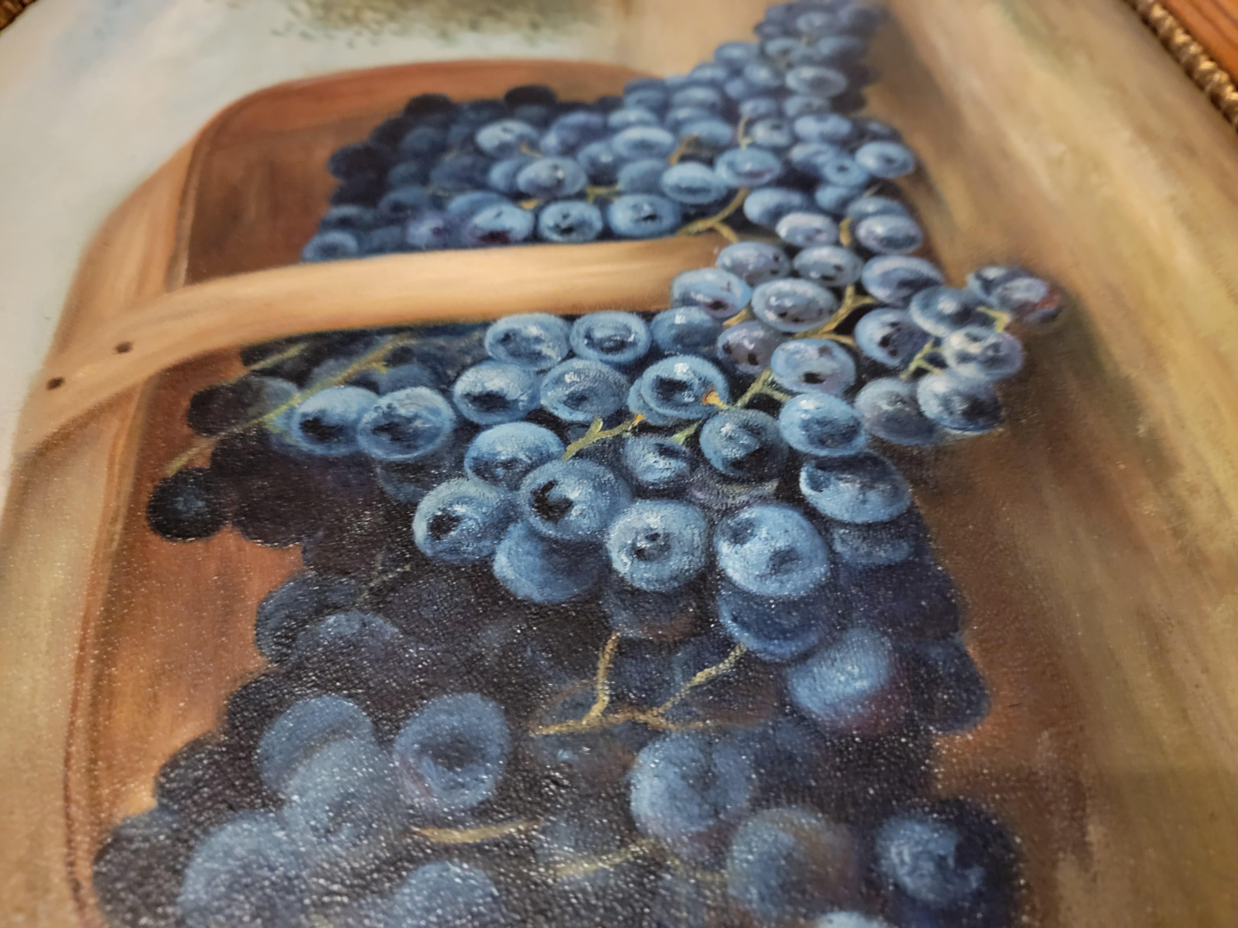 Adirondack 19th C Oil Painting of an Exaggerated Basket of Blueberries