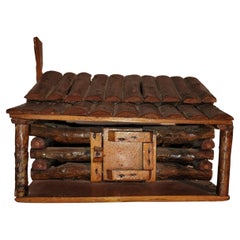 19th C. Old Hickory Miniature Log Cabin Playing Card Box