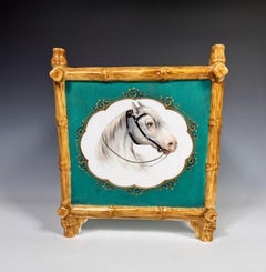 19th c Old Paris Hand Painted Porcelain Planter with Portraits of Horses