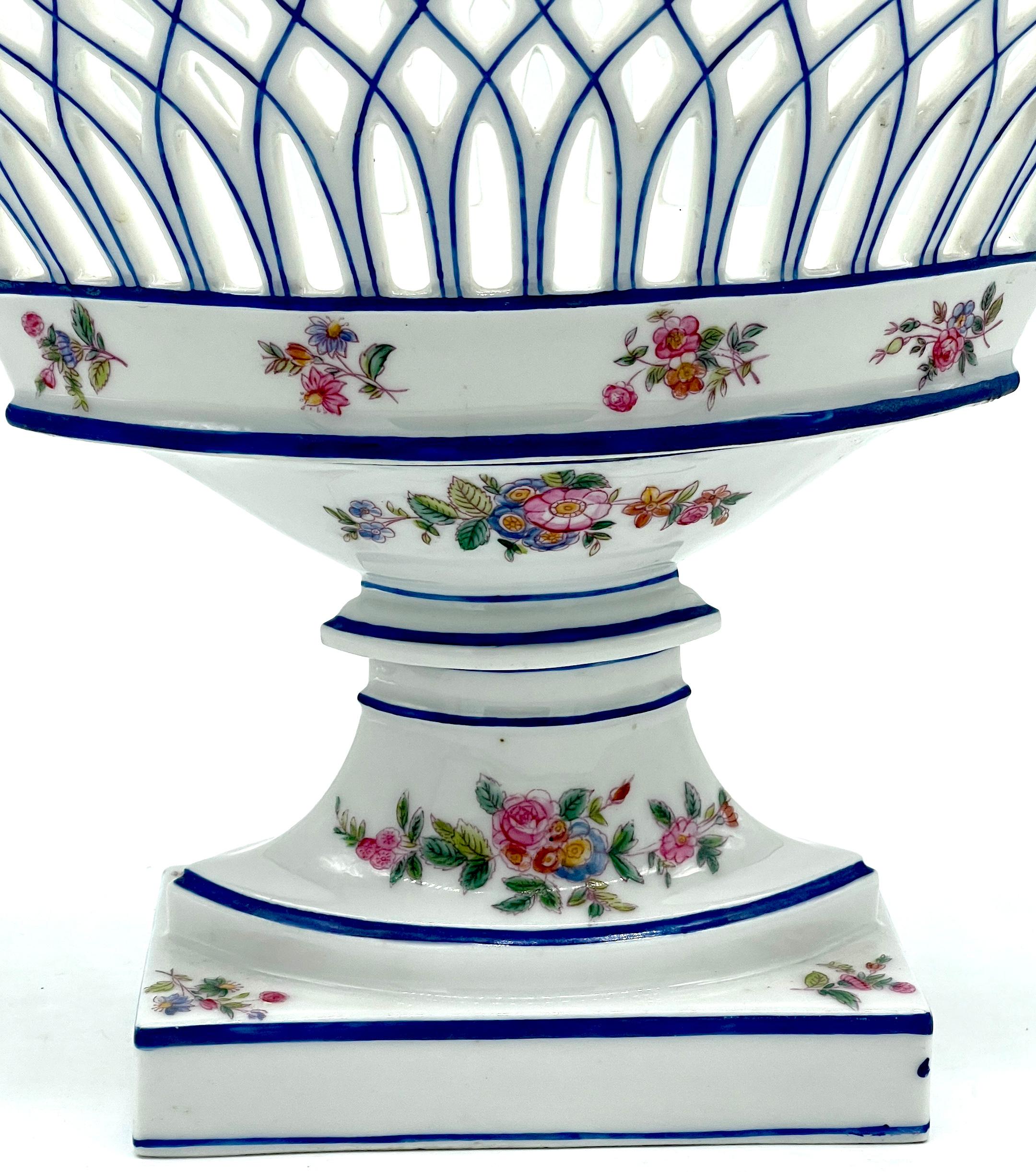 Neoclassical 19th C. Old Paris Neoclassic Oval  Blue & White Floral Pedestal Centerpiece  For Sale