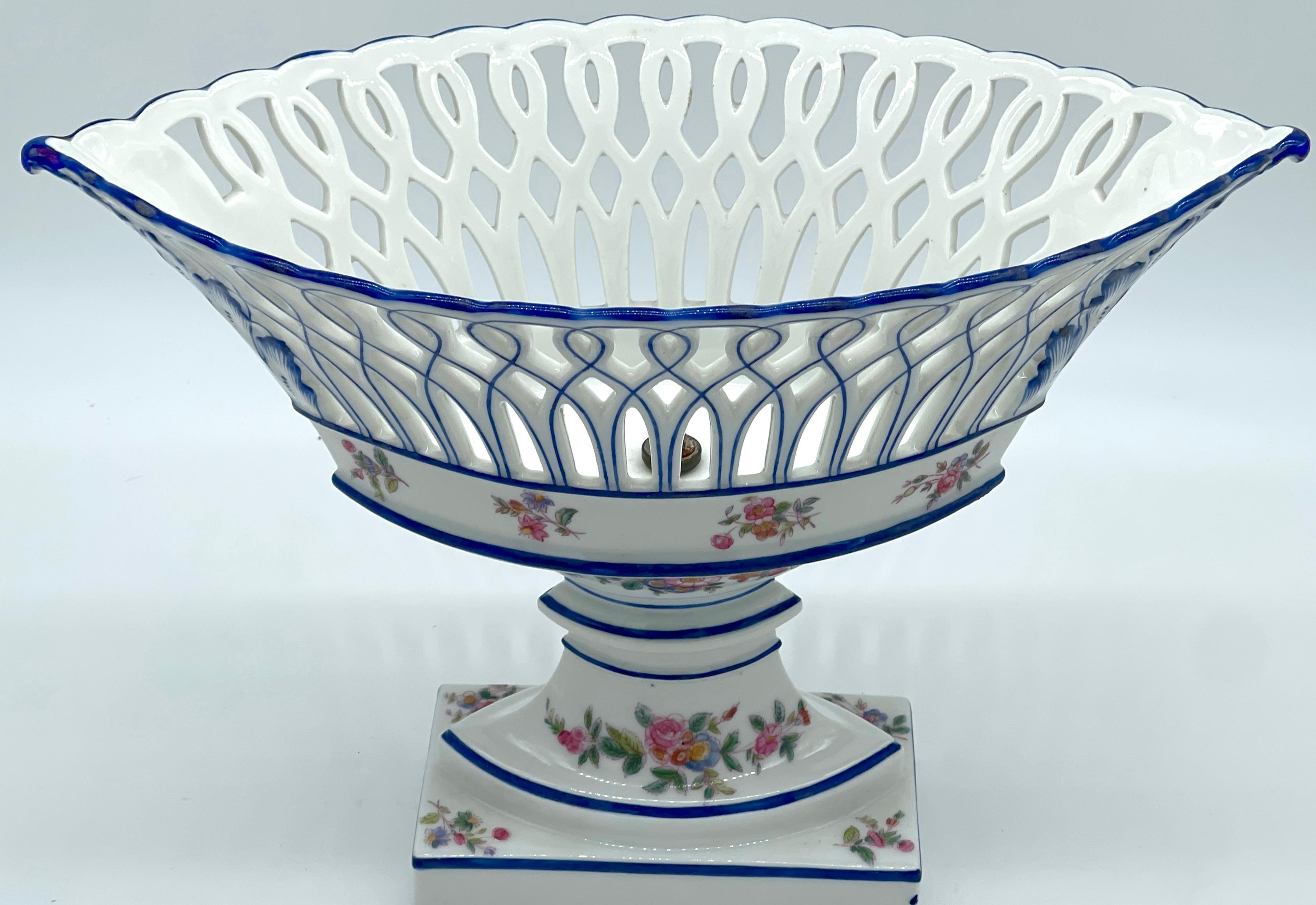 Painted 19th C. Old Paris Neoclassic Oval  Blue & White Floral Pedestal Centerpiece  For Sale