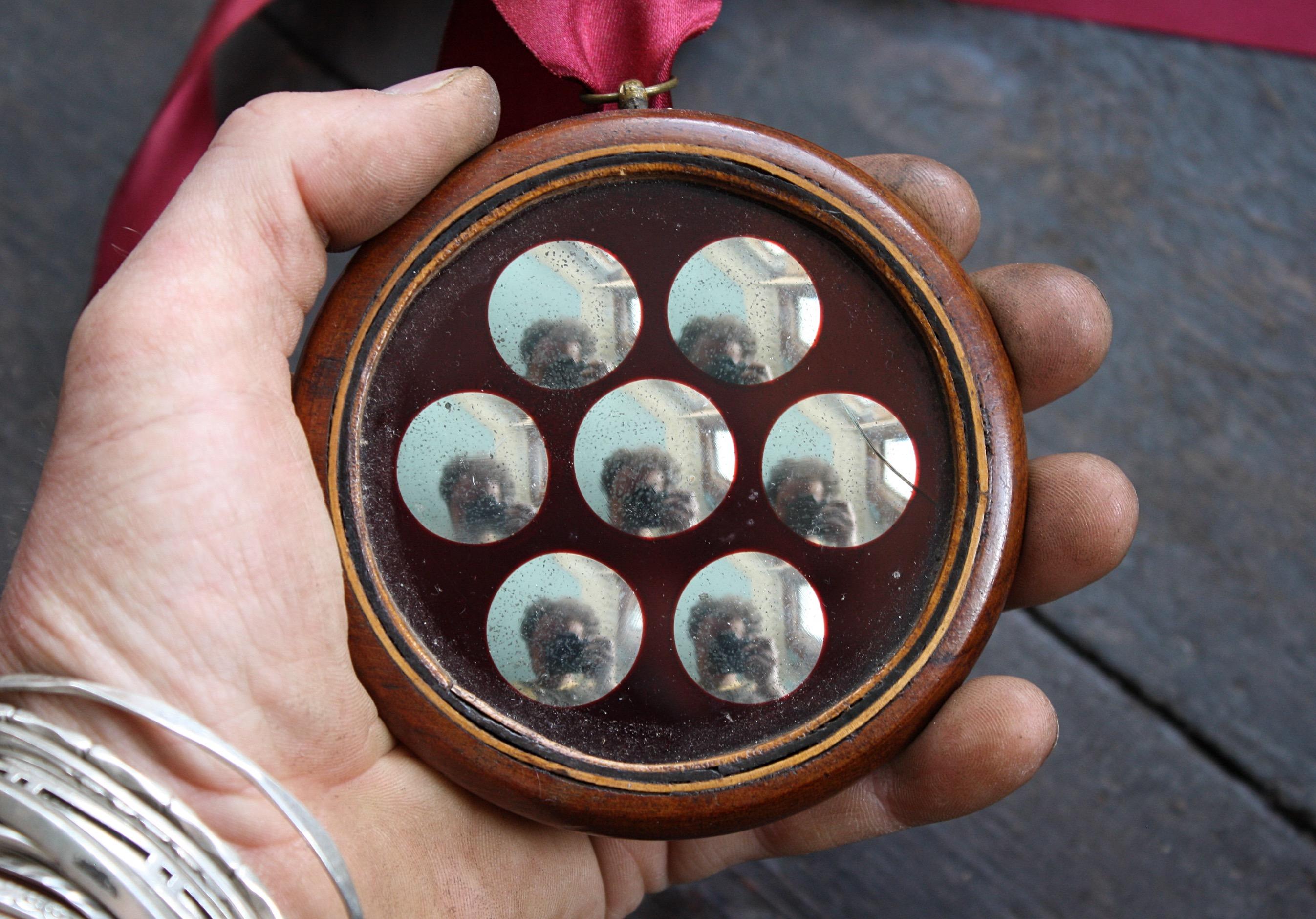 19th C Optical Antique Ruby Red Sorcerers Mirror Curio Unusual Distortion Convex 8