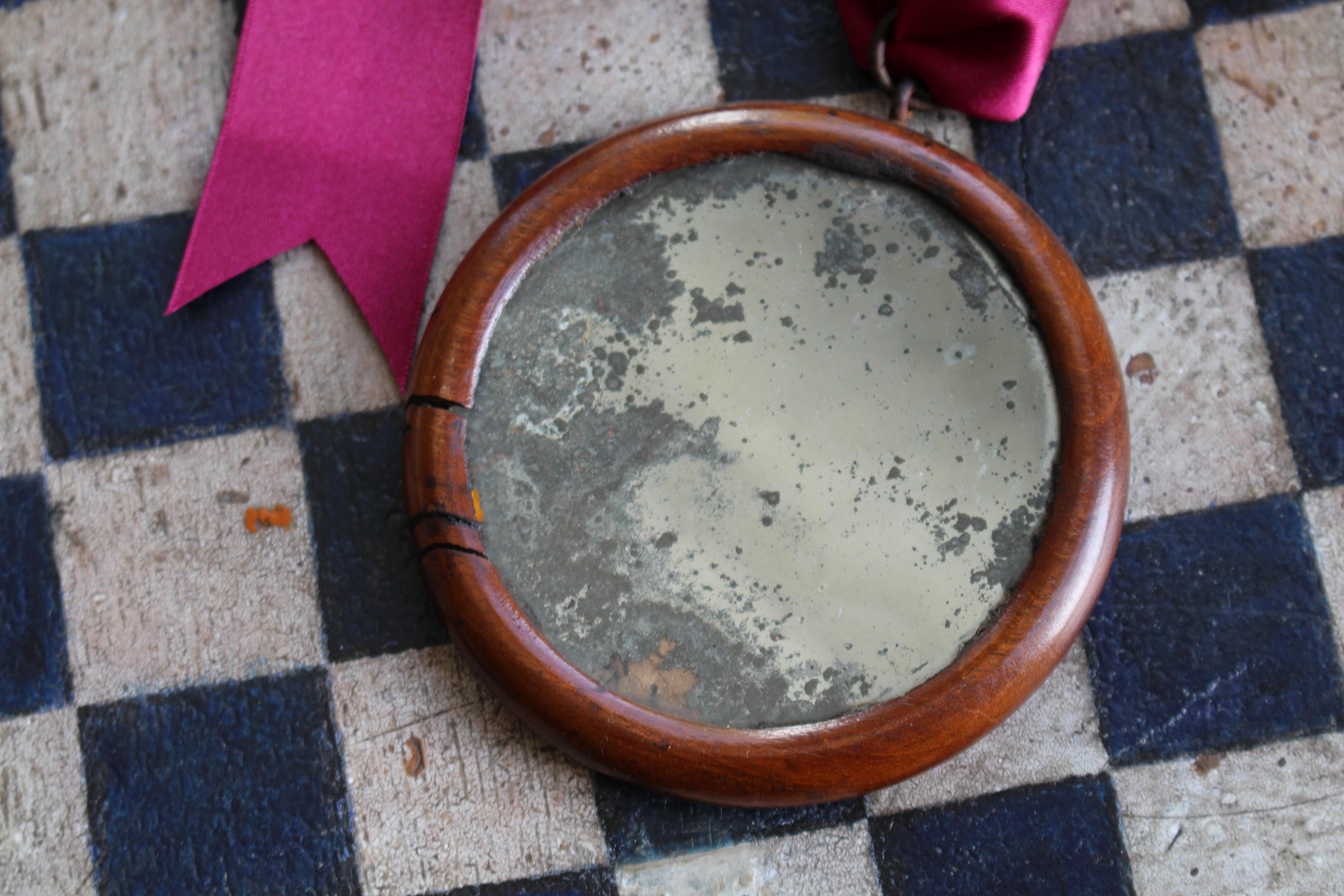 Early 19th Century 19th C Optical Antique Ruby Red Sorcerers Mirror Curio Unusual Distortion Convex For Sale