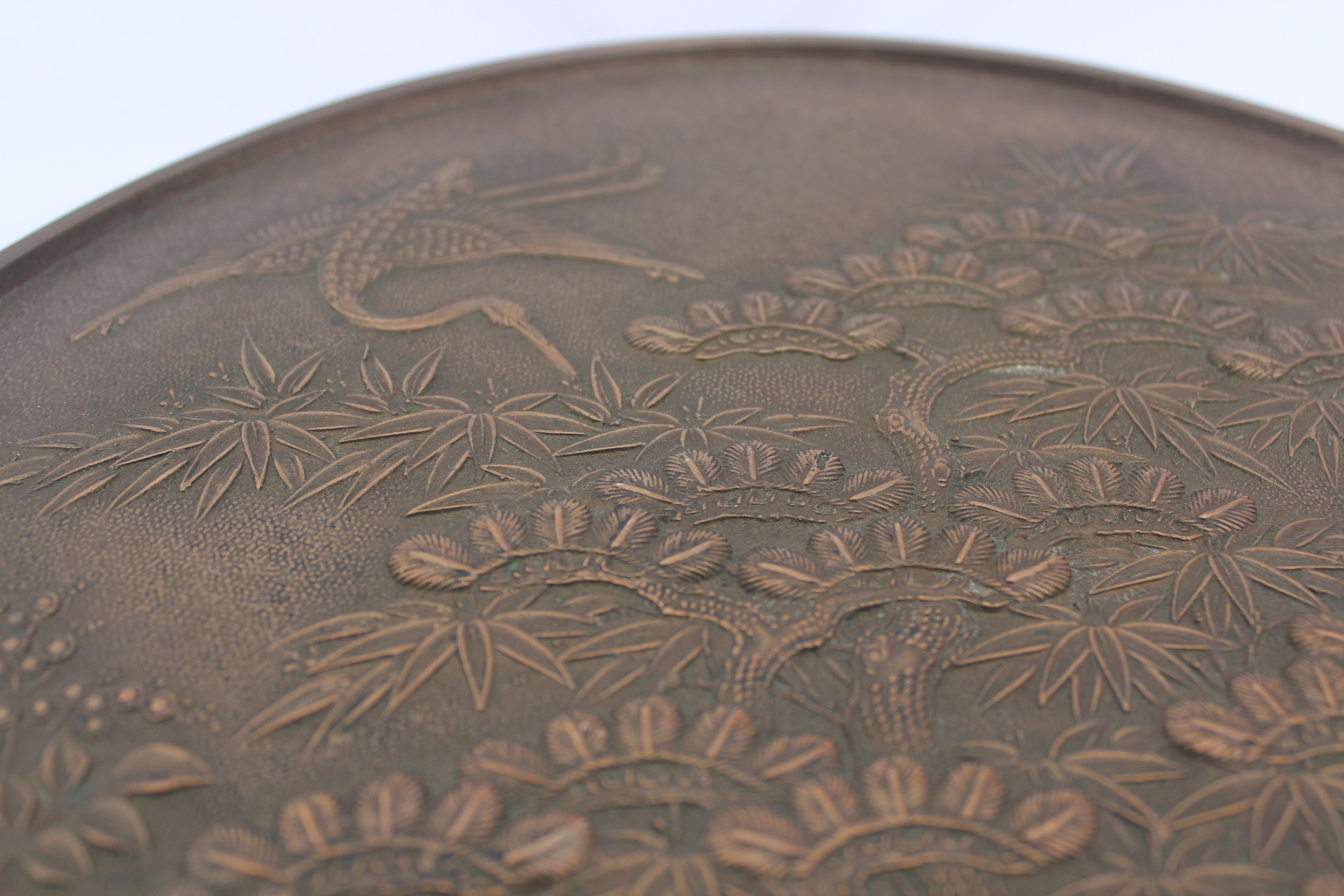 19th Century Oriental Bronze Japanese Kagami Handled Mirror For Sale 3