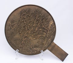 19th Century Oriental Bronze Japanese Kagami Handled Mirror