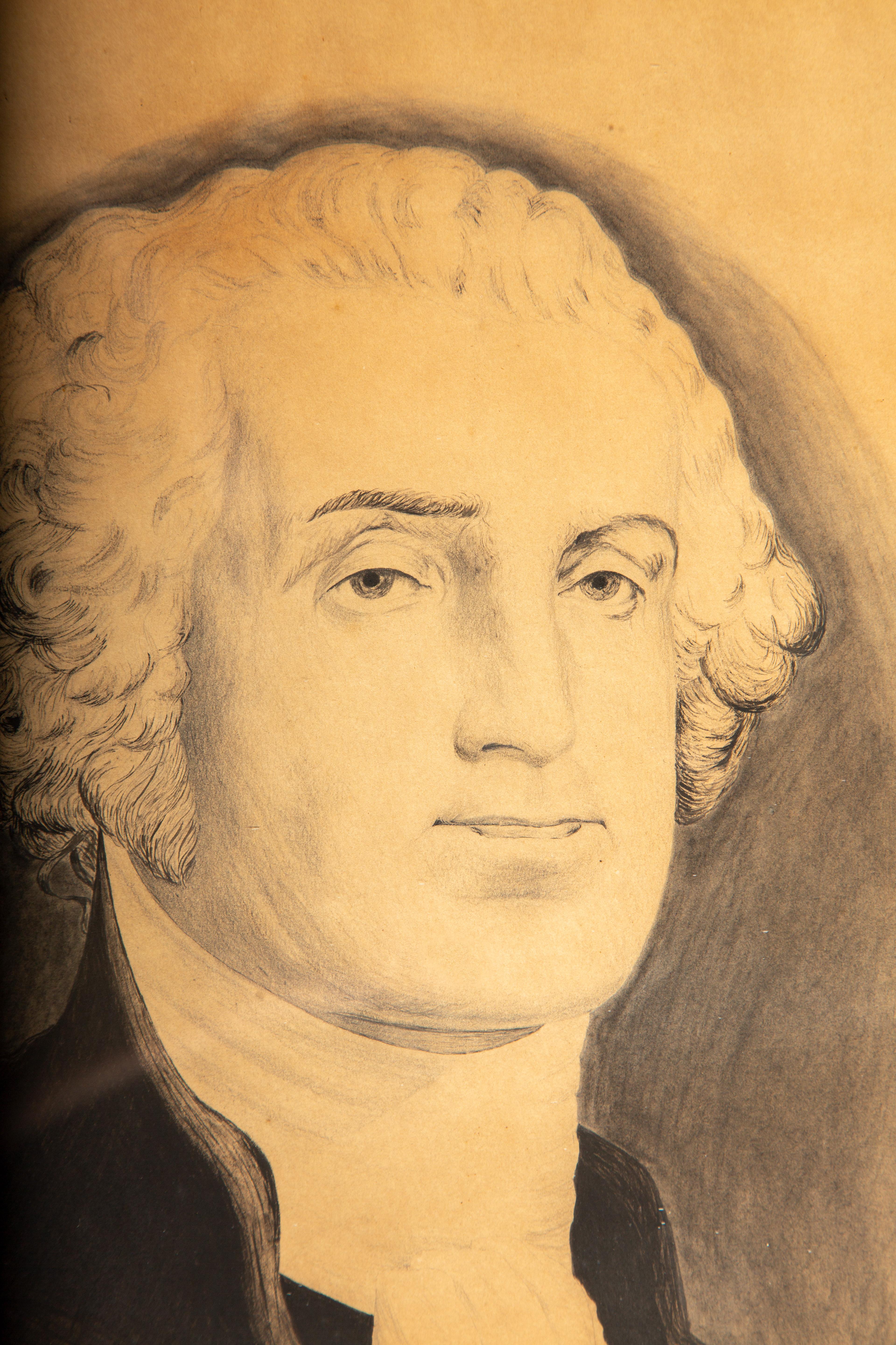 XIXe siècle Fusain d'origine encadré des dessins de George et Martha Washington du 19e siècle en vente