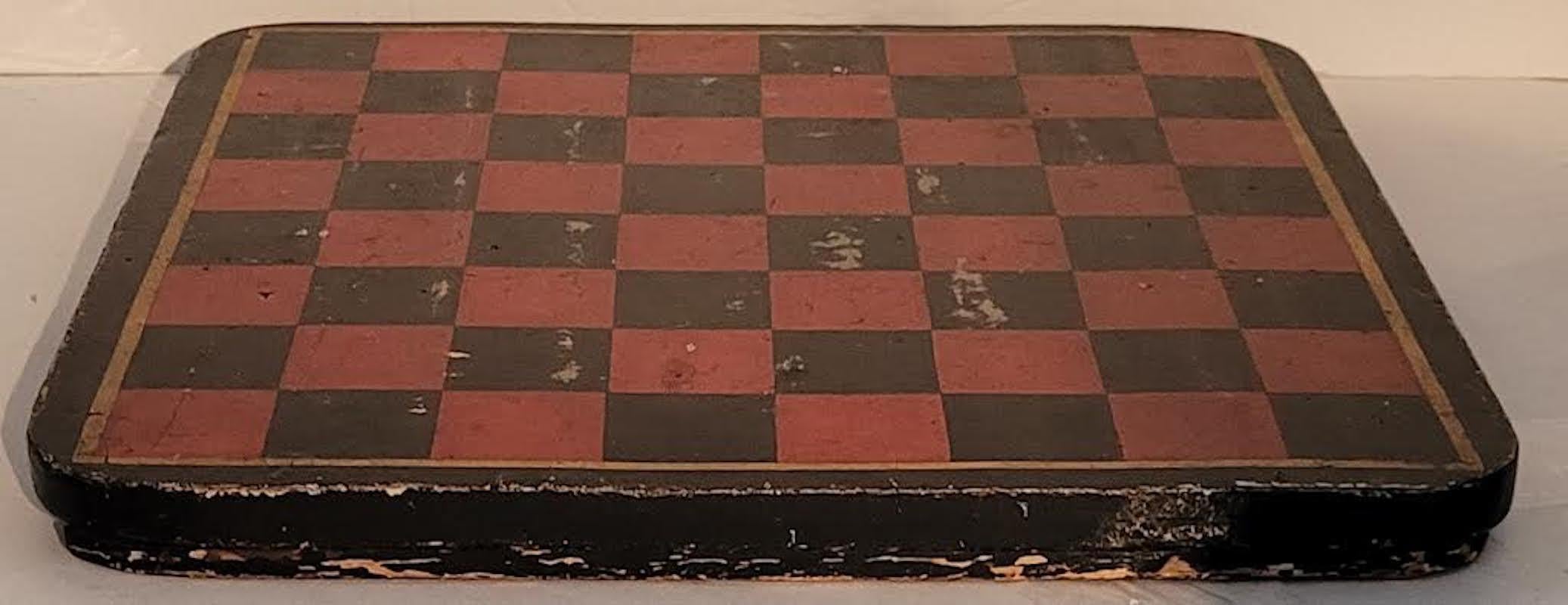 Original bemaltes Schachbrett aus dem 19. Jahrhundert im Angebot 1
