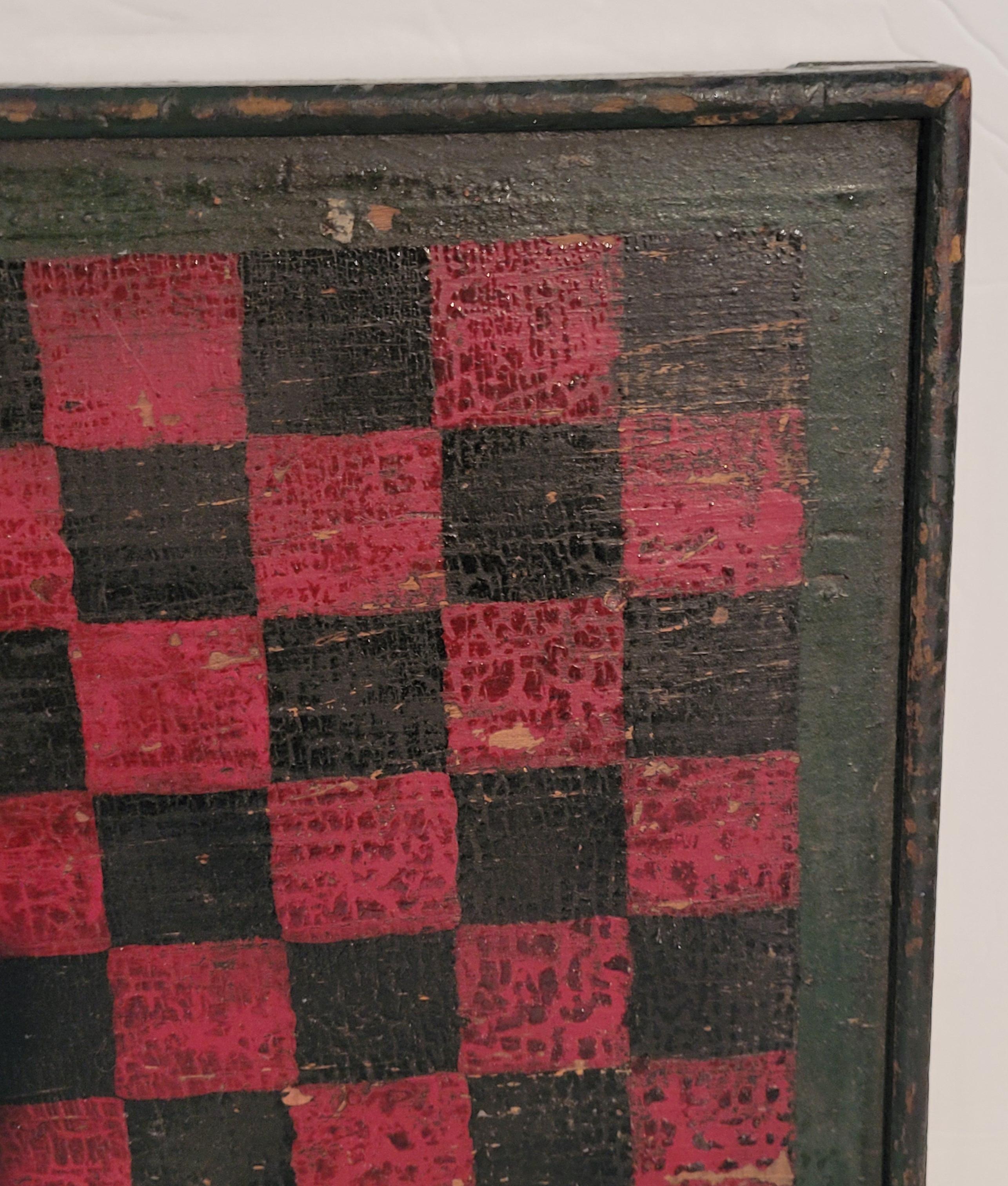 Folk Art 19th C Original Painted Checkerboard Game Board For Sale