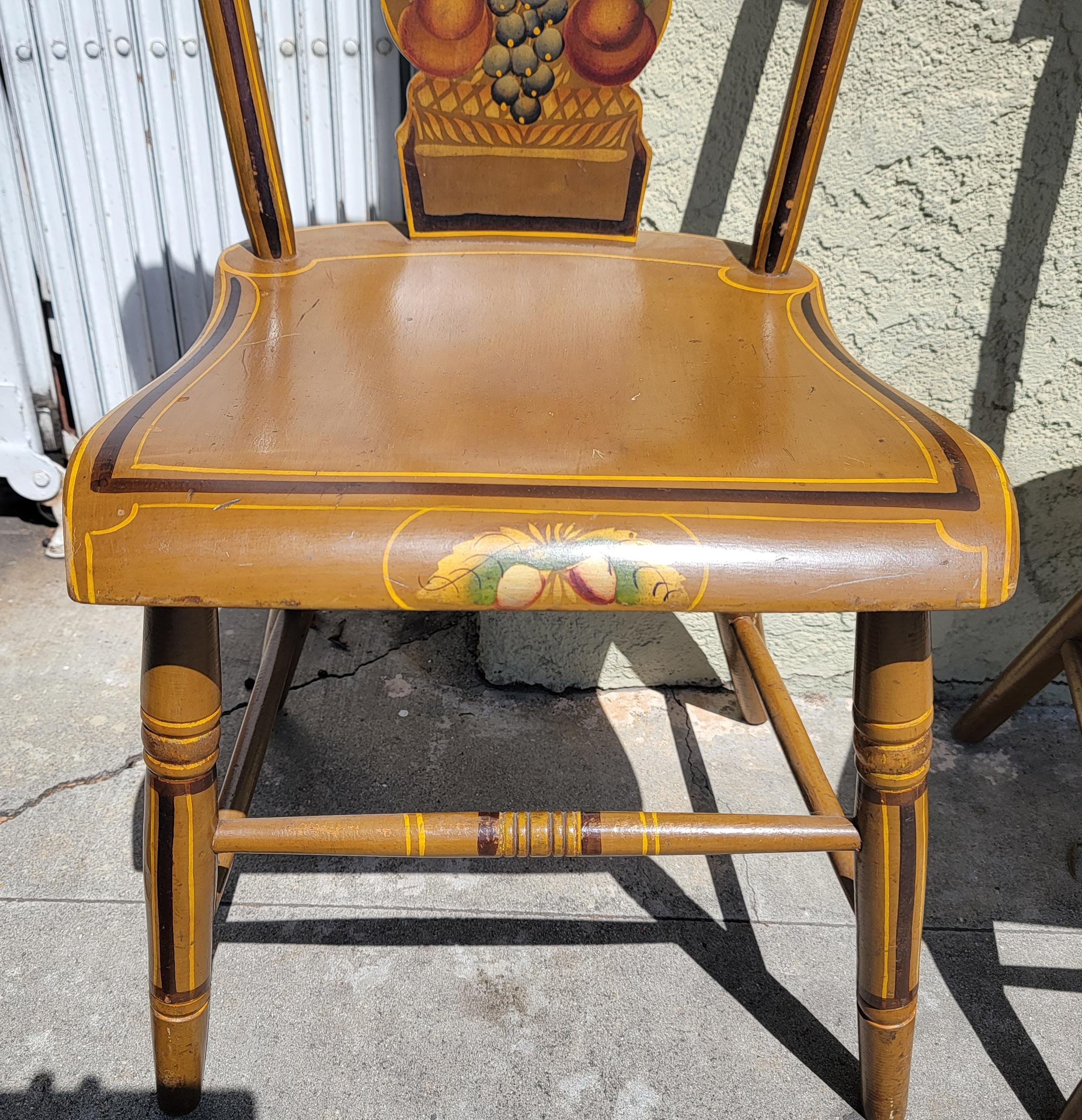 Beautiful 19th C original painted decorated plank bottom chairs. Lancaster County Pennsylvania. Pristine Condition.