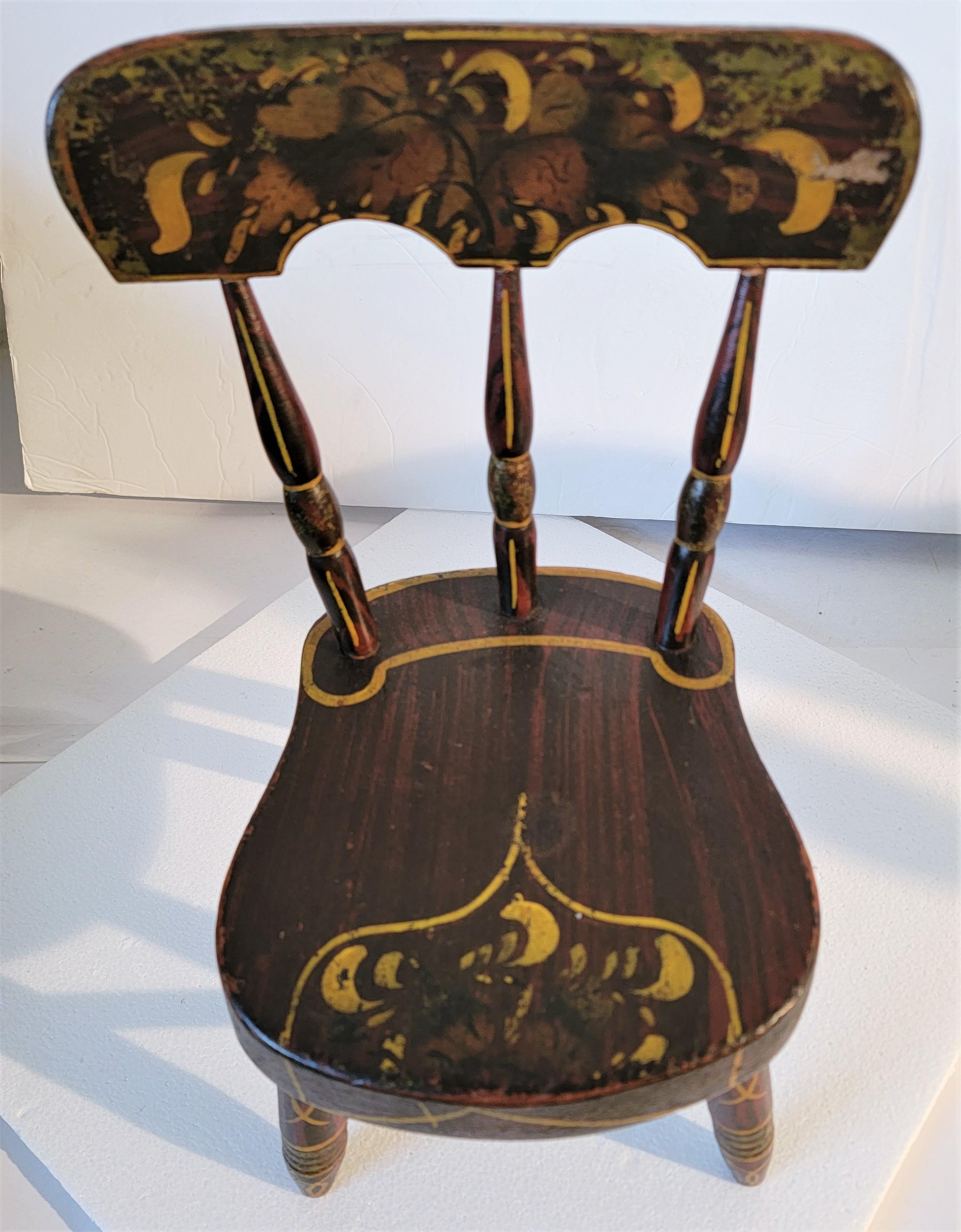 Folk Art 19th C Original Painted Decorated Child's / Doll Chair For Sale