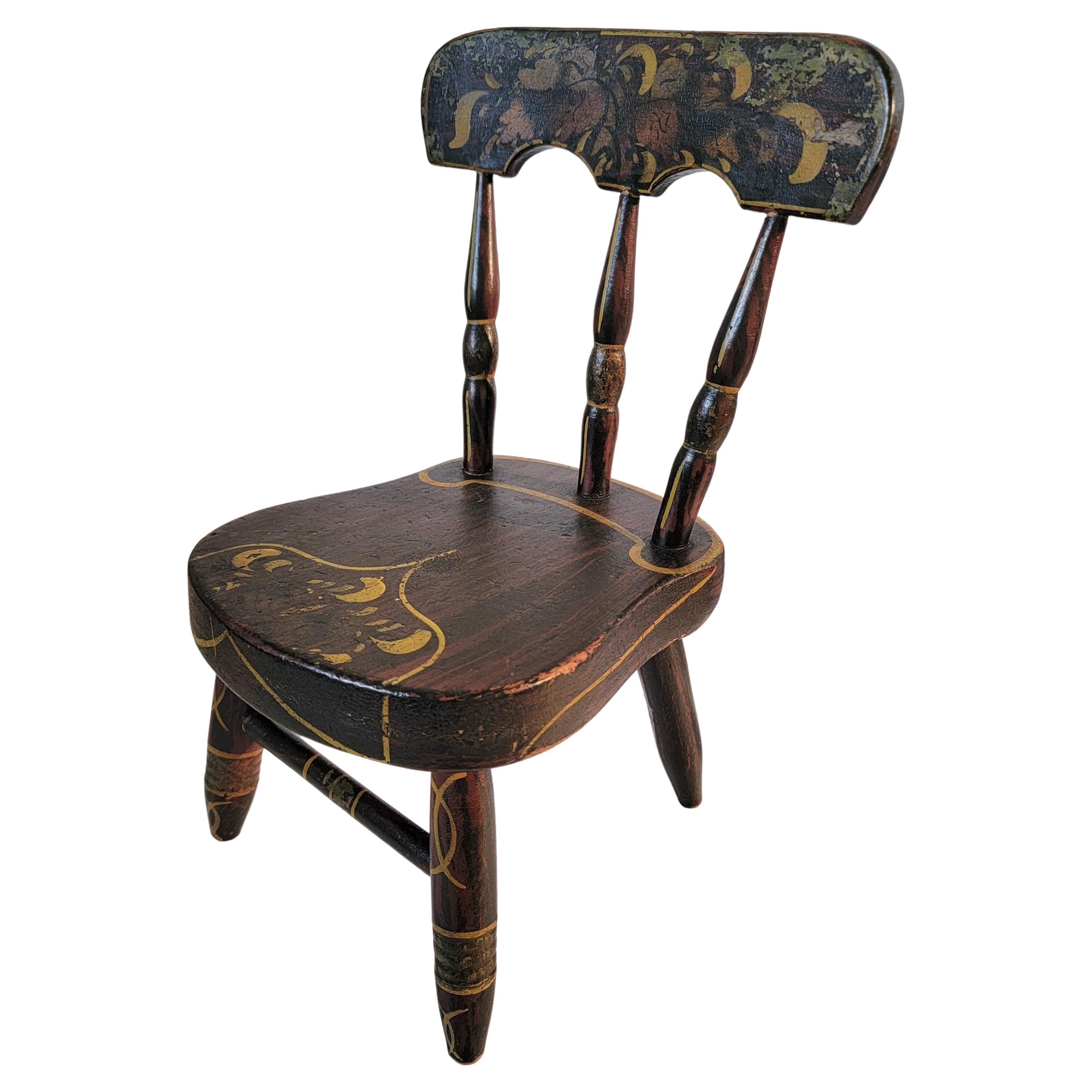 19th C Original Painted Decorated Child's / Doll Chair
