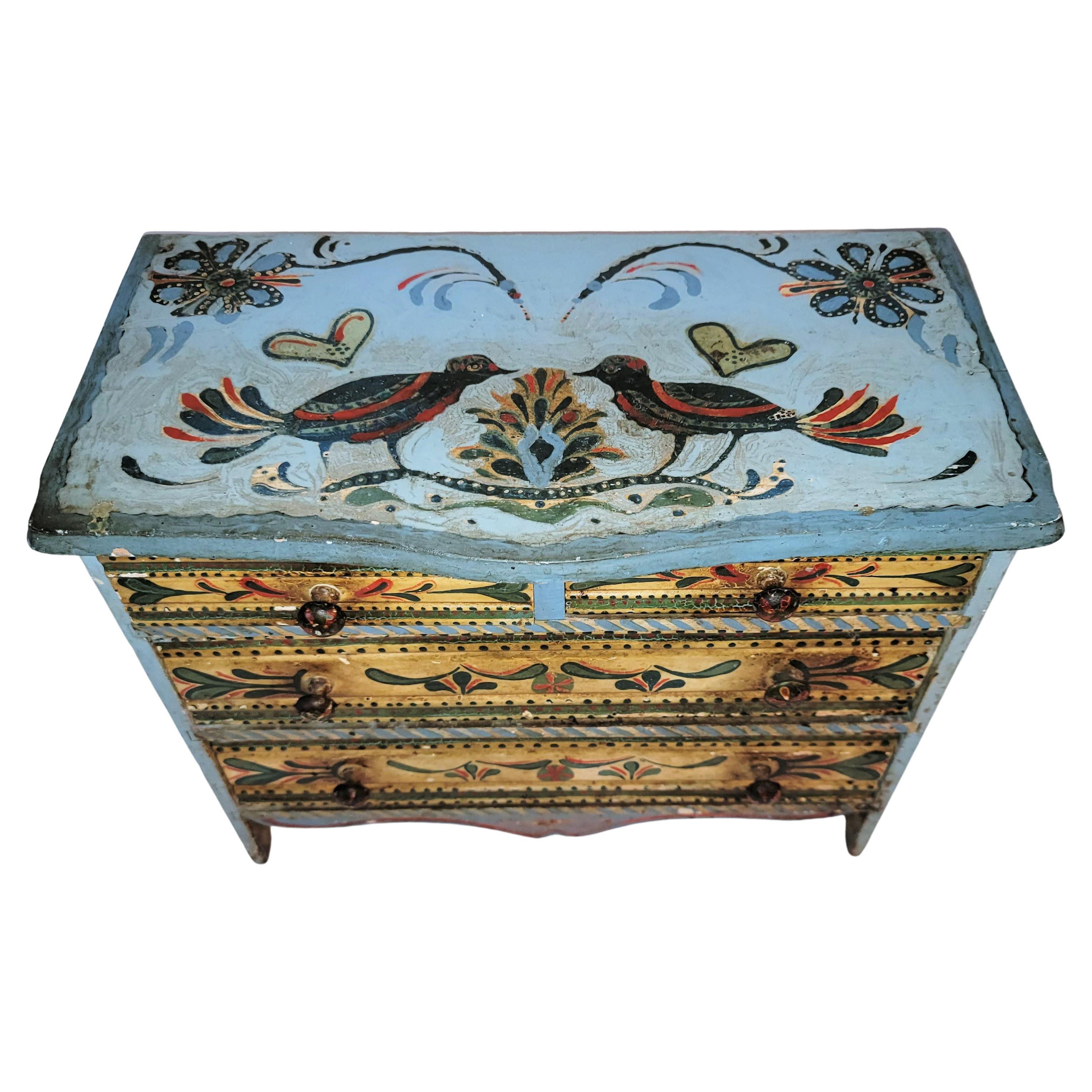 19th C original painted decorated doll or jewelry chester drawers. Decorated in the 20's or 30's.