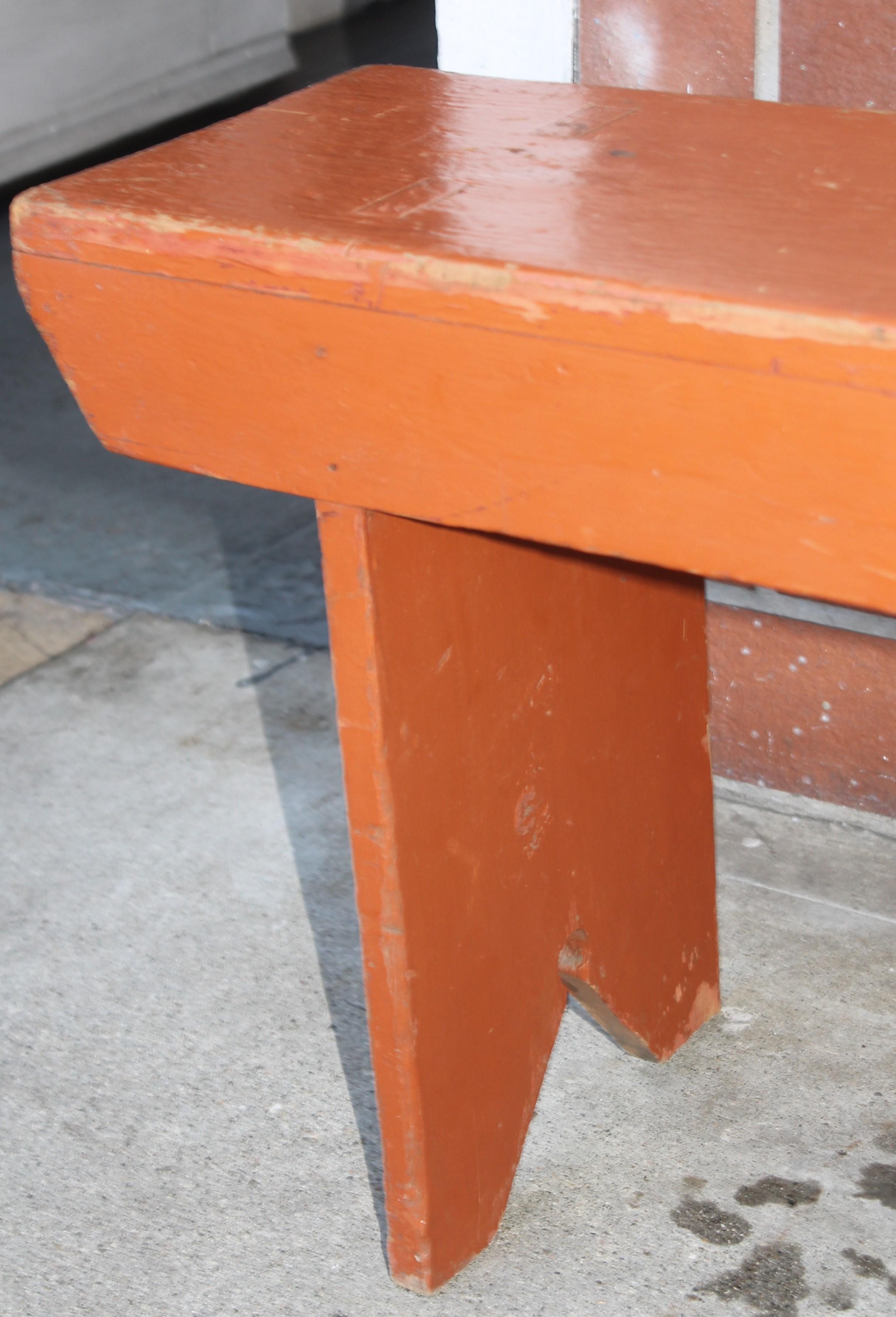 Hand-Painted 19th C Original Painted Farmhouse Bench For Sale