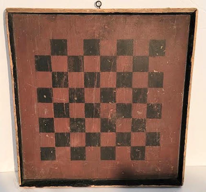 19th C original painted game board. Nice original Salmon and black paint.