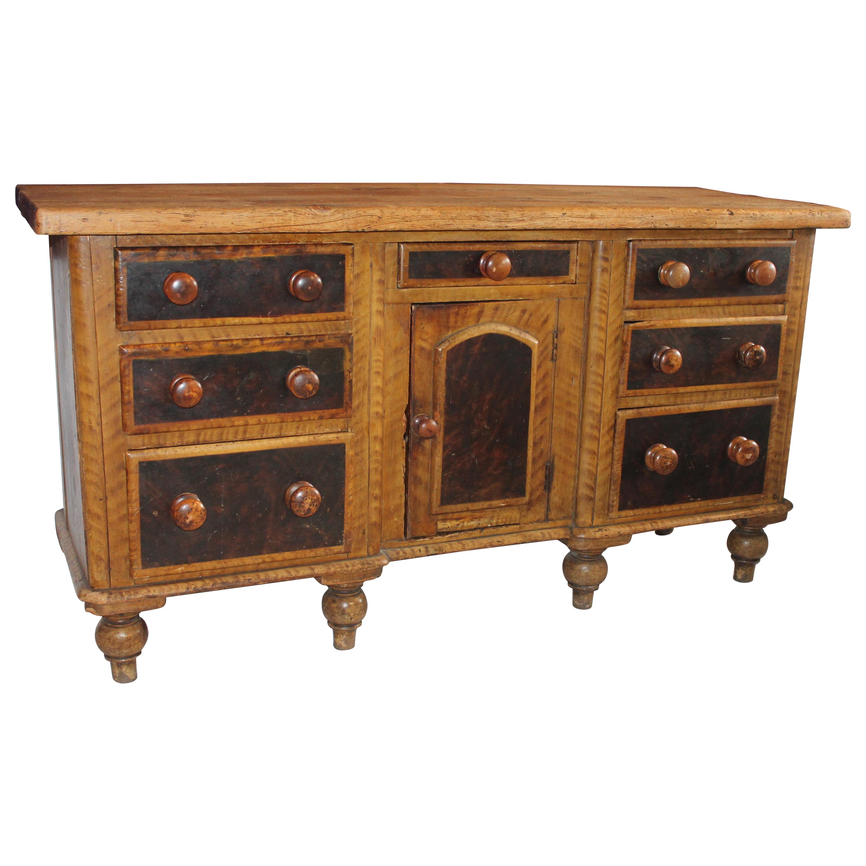 19th C. Original Painted  Multi Drawer Credenza / Apothecary