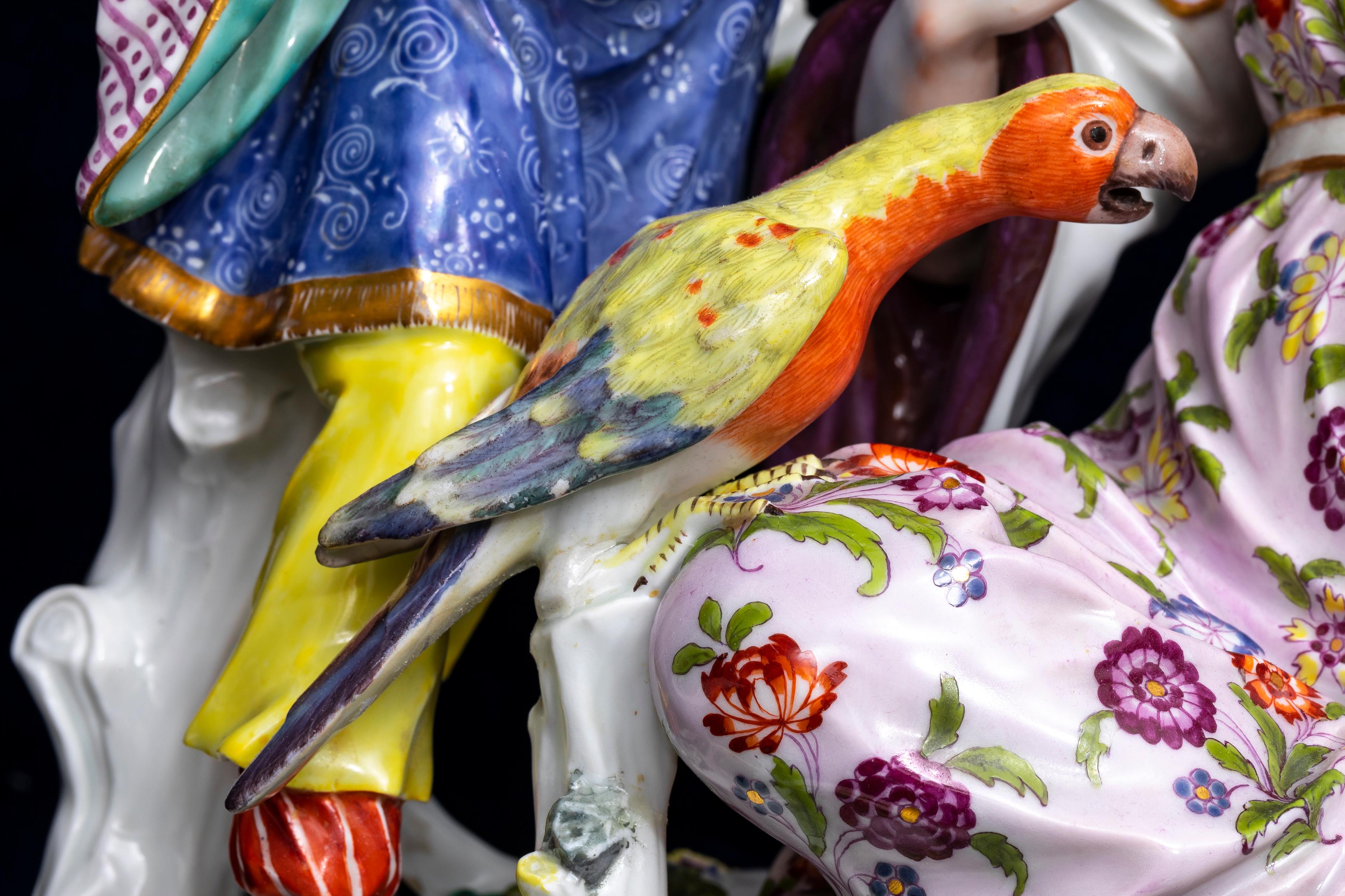 19th C. Ormolu Mounted Meissen Porcelain Chinoiserie Group w/ Parrot and Dragon 4