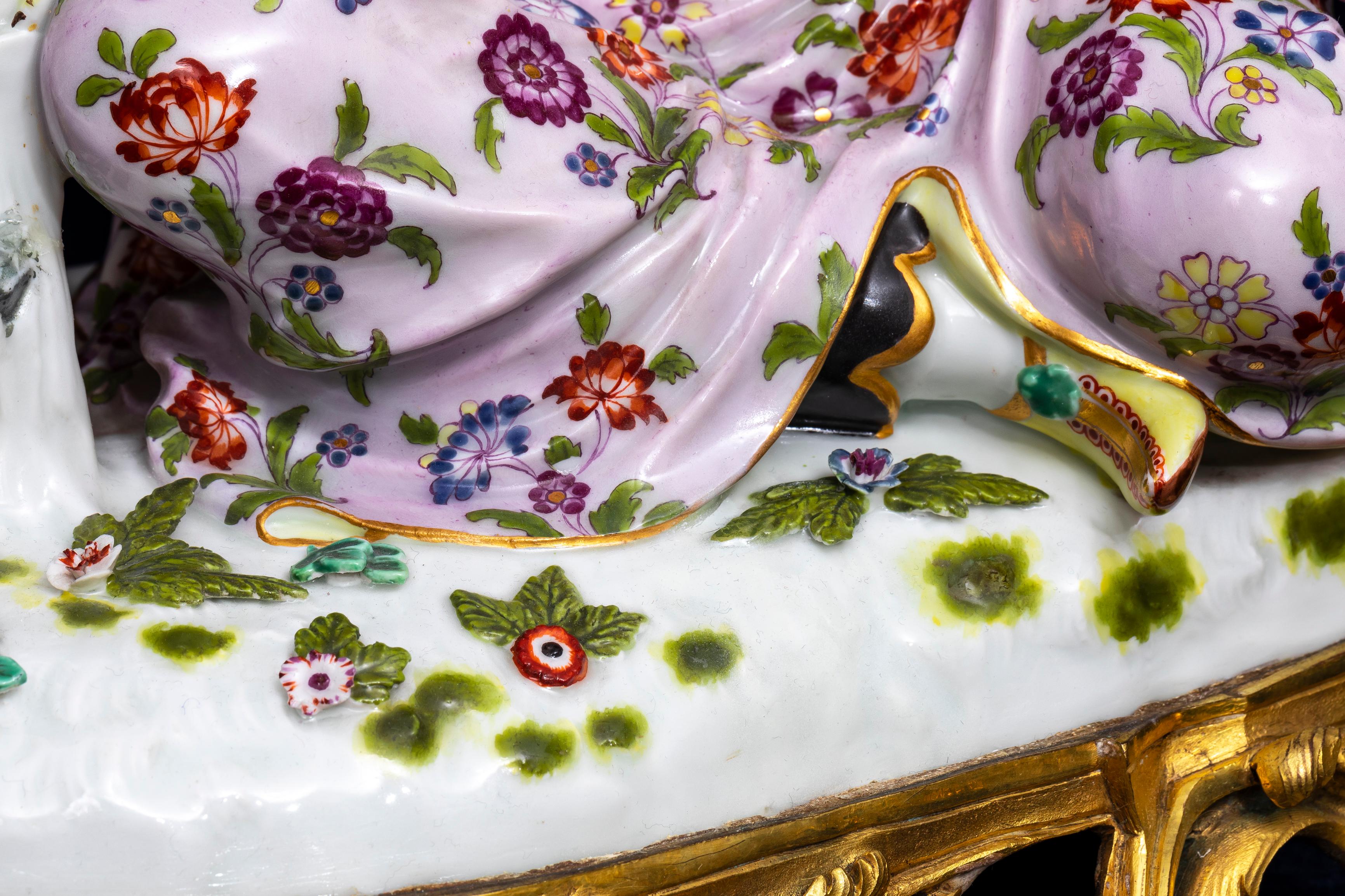 19th C. Ormolu Mounted Meissen Porcelain Chinoiserie Group w/ Parrot and Dragon 6