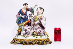 19th C. Ormolu Mounted Meissen Porcelain Chinoiserie Group w/ Parrot and Dragon