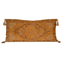 19th c Ottoman Pillow Cushion Gold Metallic Thread Silk Embroidery Islamic Art