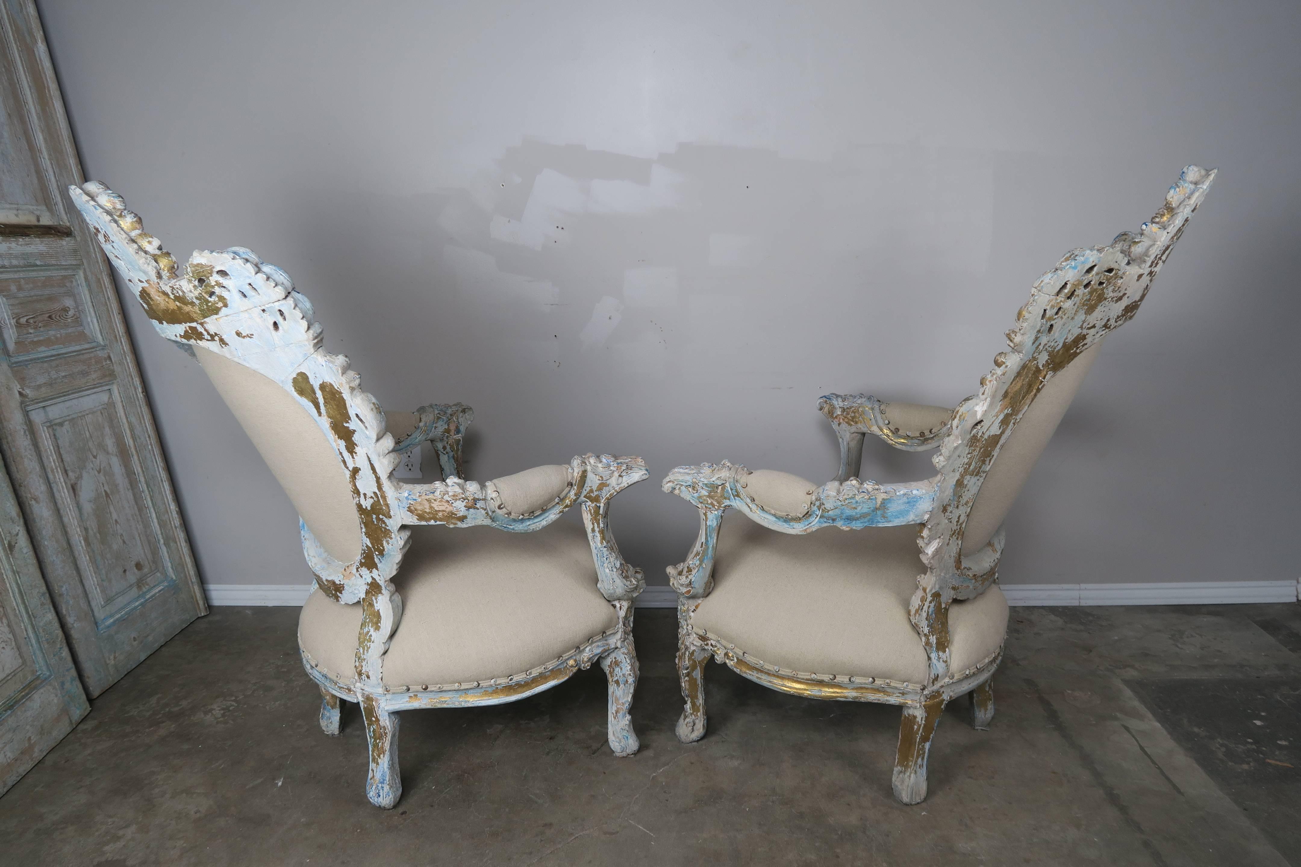 19th Century Painted and Parcel-Gilt French Armchairs, Pair 4