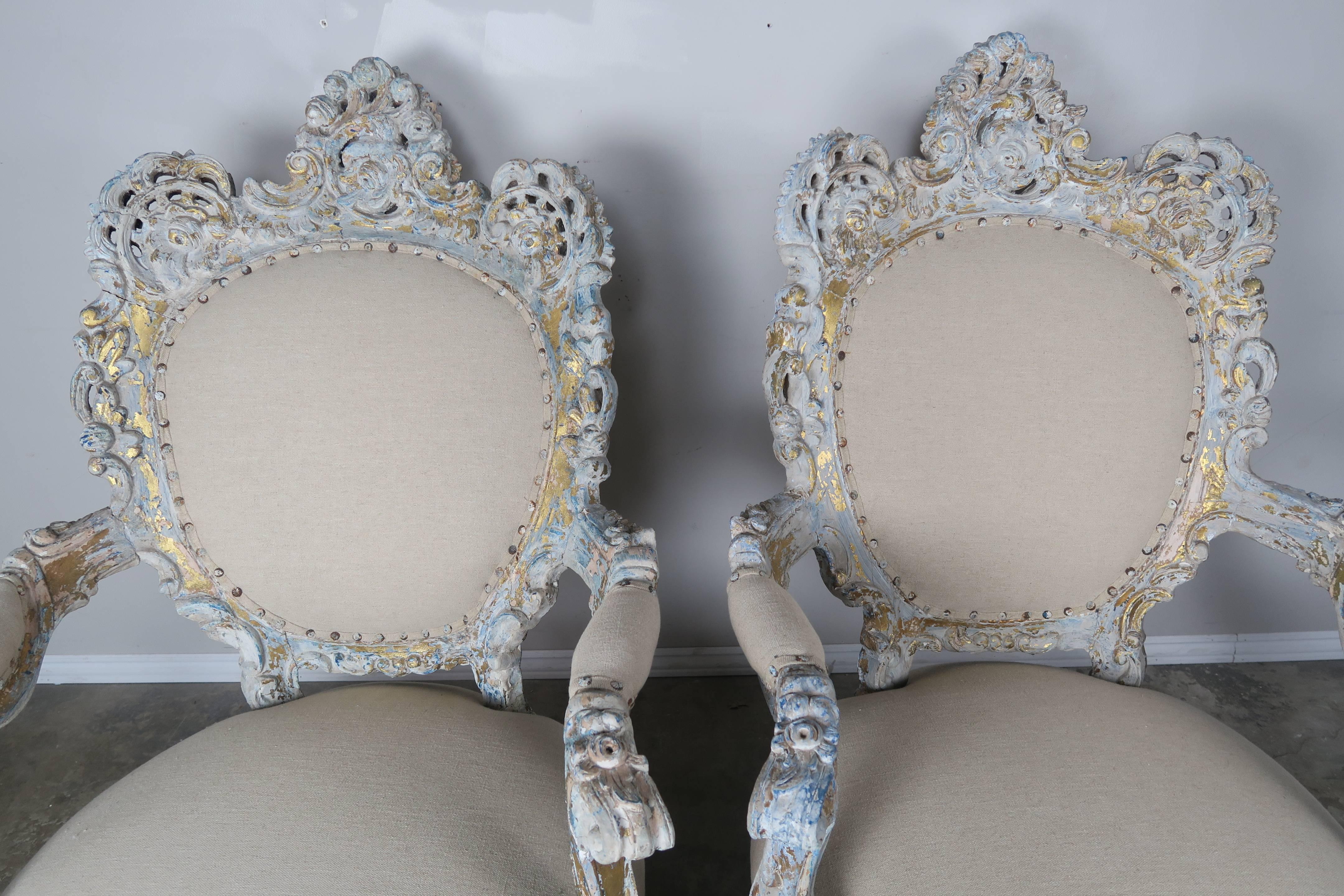 19th Century Painted and Parcel-Gilt French Armchairs, Pair 6