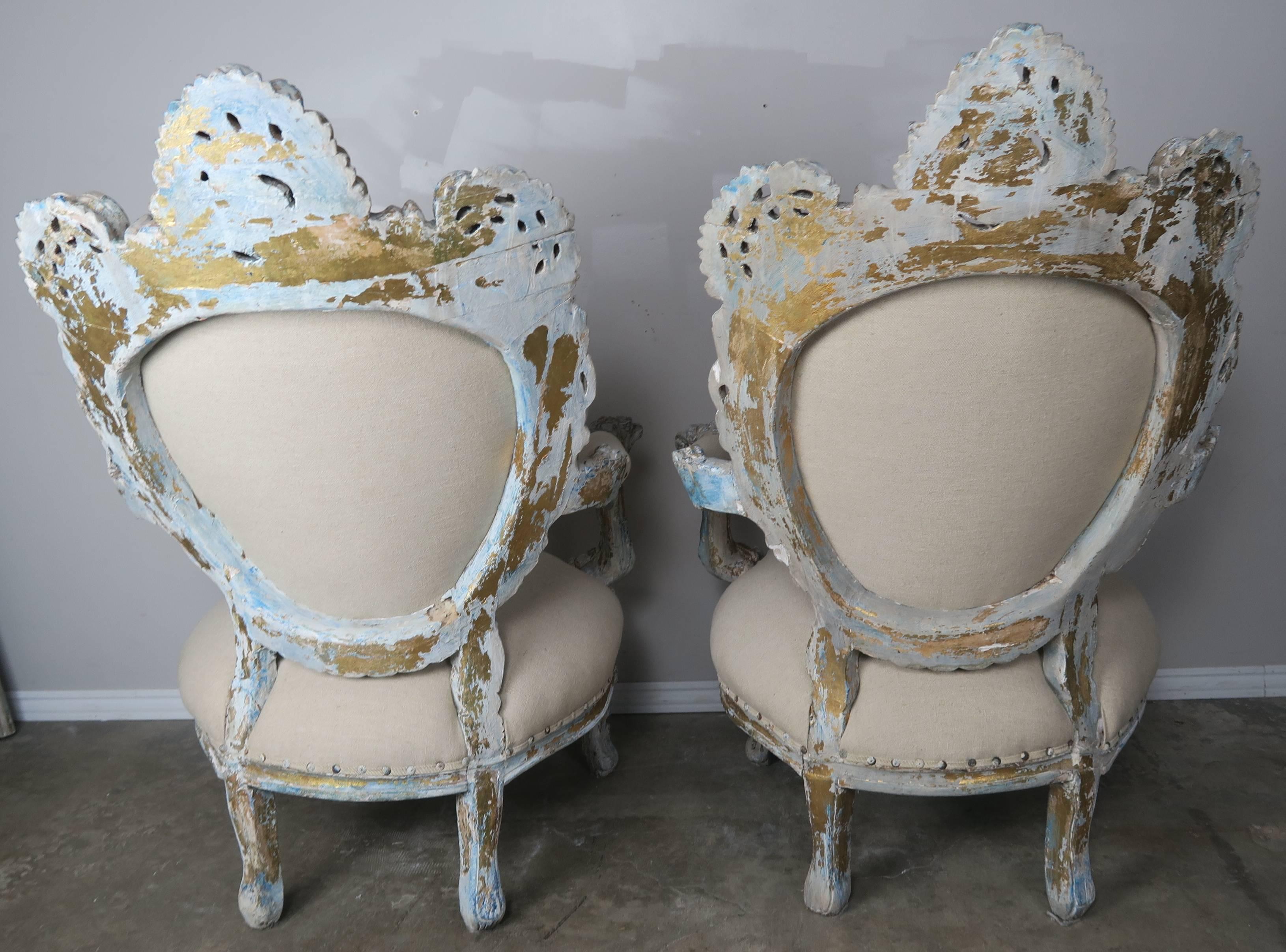 19th Century Painted and Parcel-Gilt French Armchairs, Pair 2