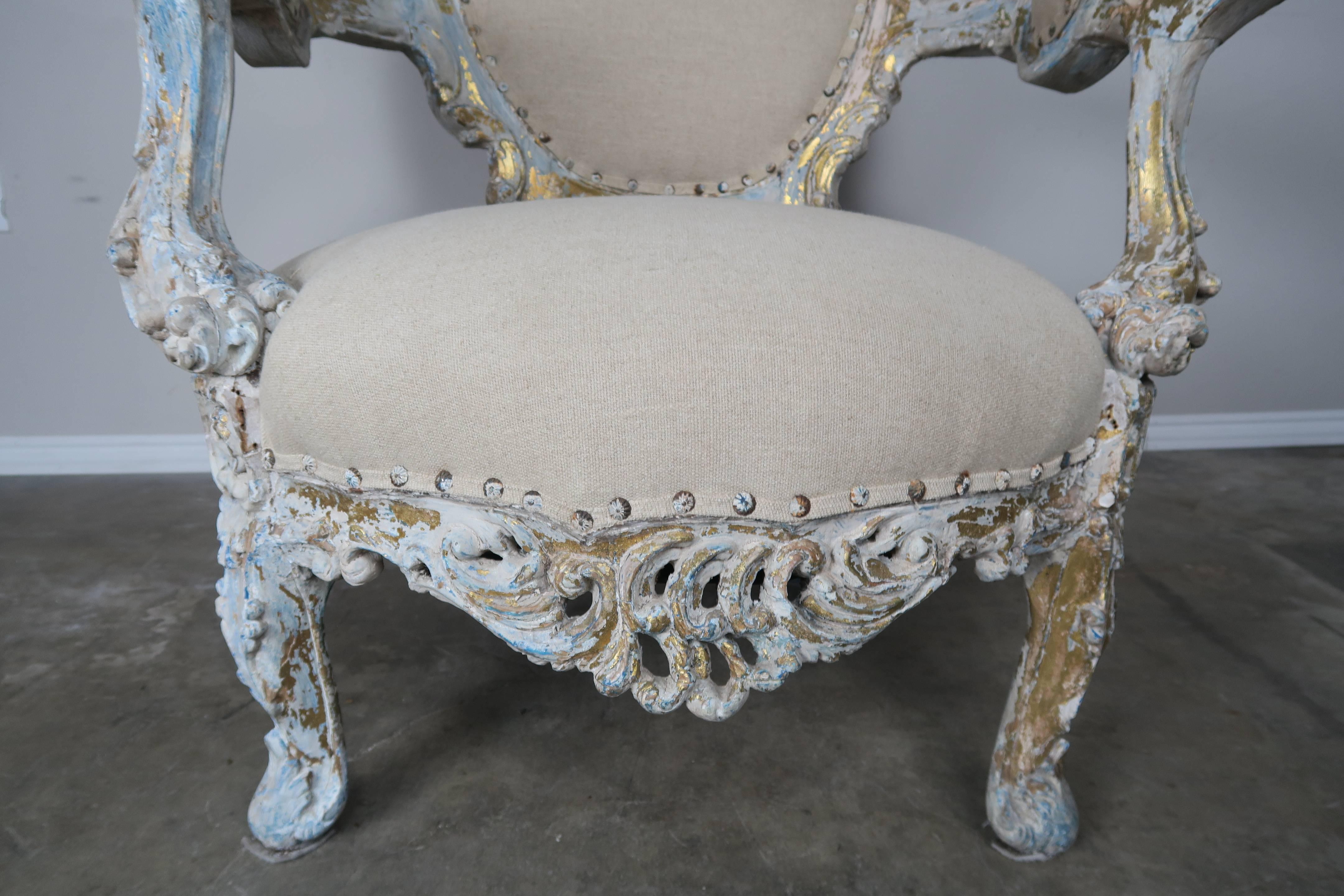 19th Century Painted and Parcel-Gilt French Armchairs, Pair 3