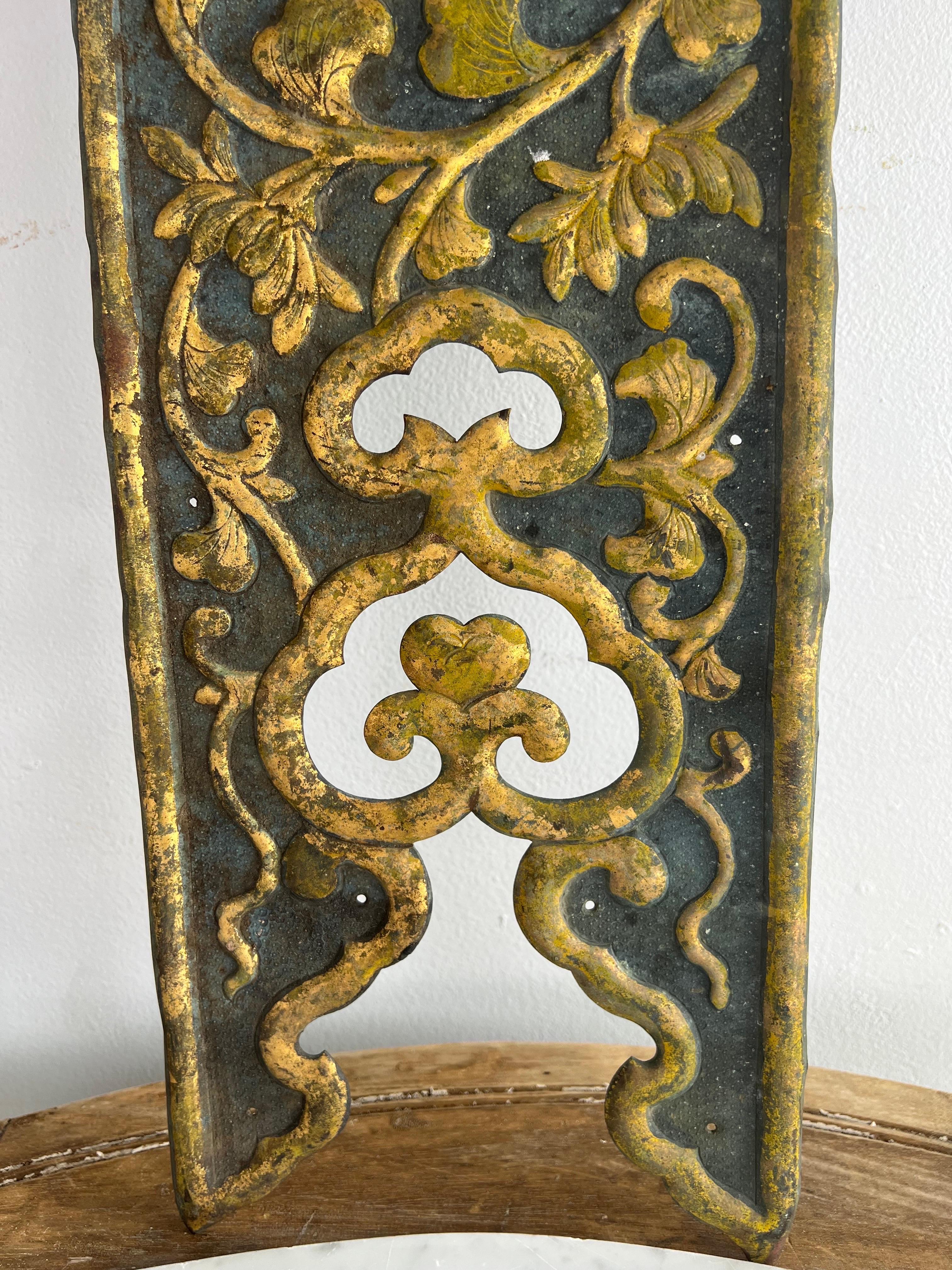 19th Century Painted and Parcel Gilt Metal Fragment In Good Condition For Sale In Los Angeles, CA