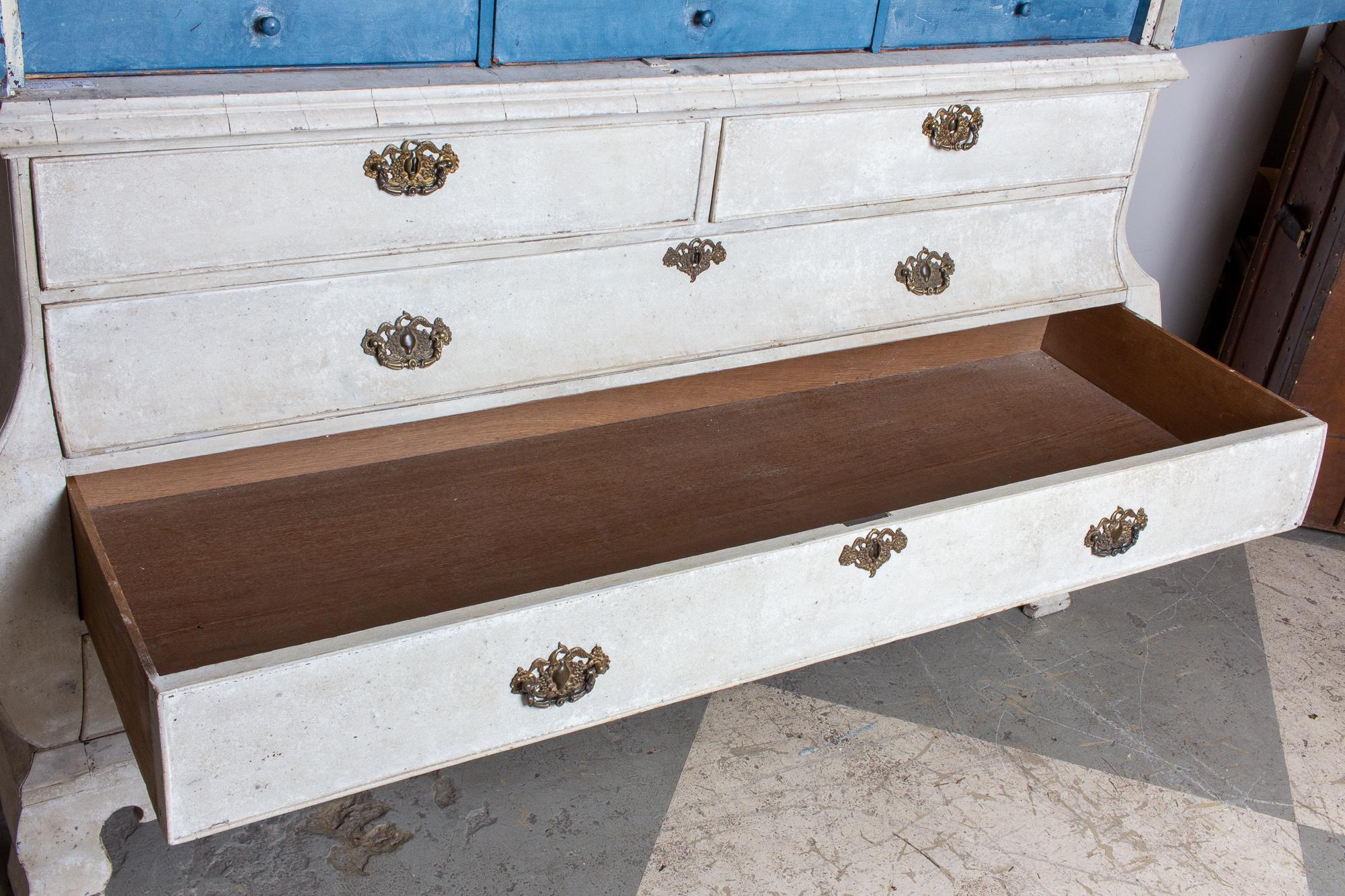 19th Century Painted Dutch Linen Press in Cream and Blue 5