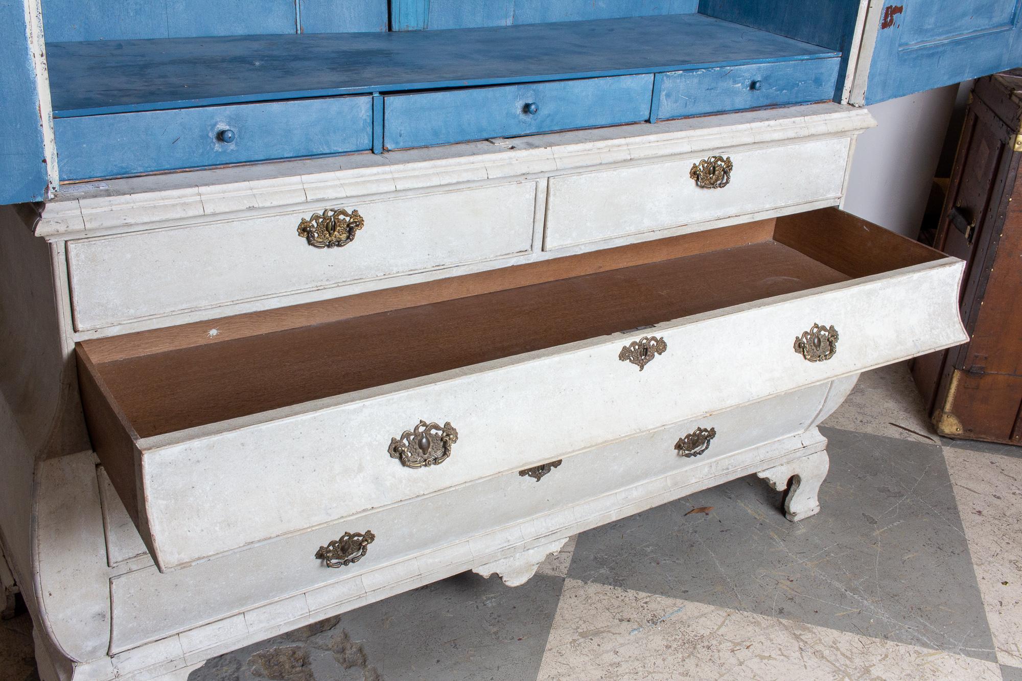 19th Century Painted Dutch Linen Press in Cream and Blue 6