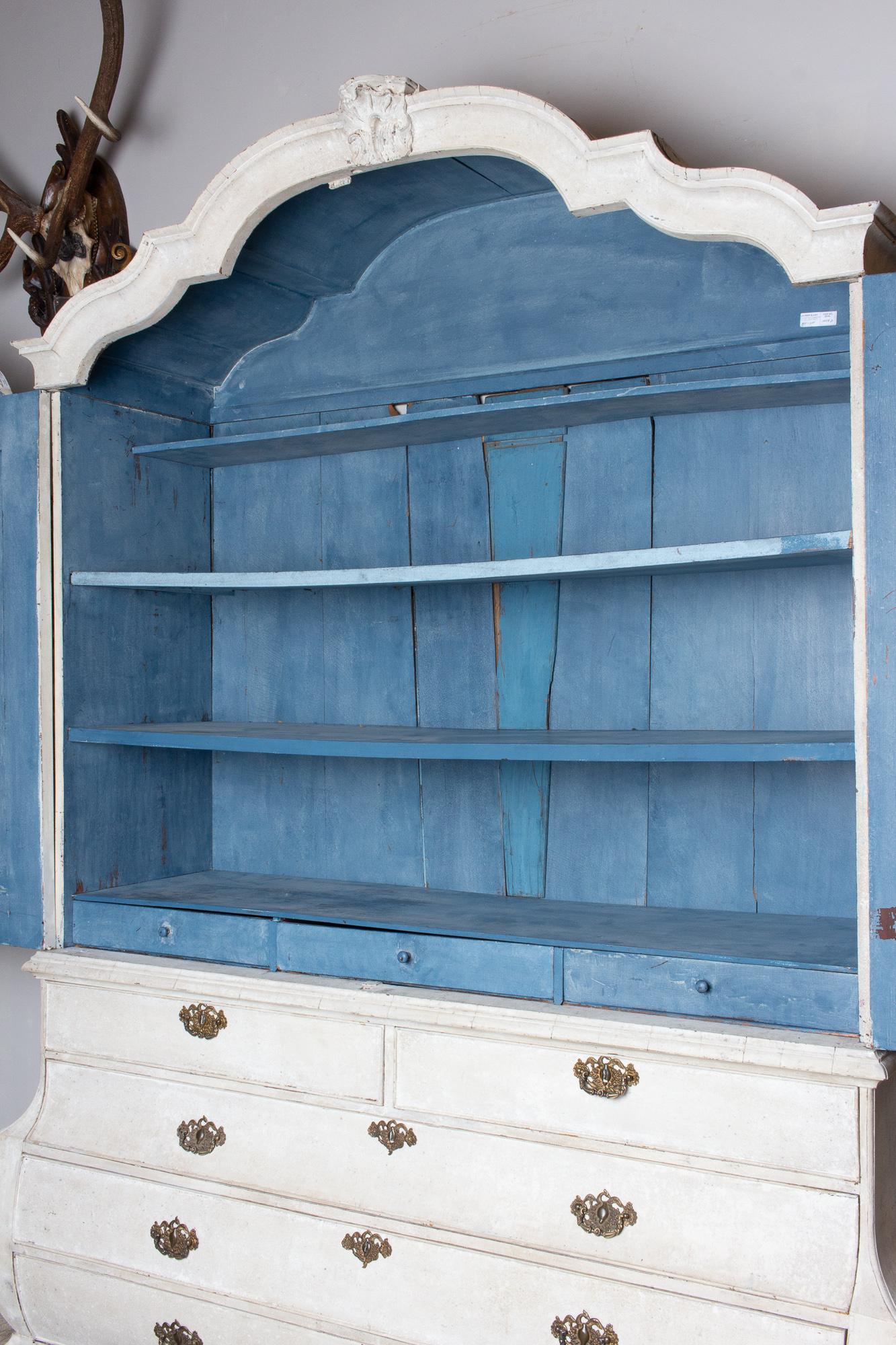 Louis XV 19th Century Painted Dutch Linen Press in Cream and Blue