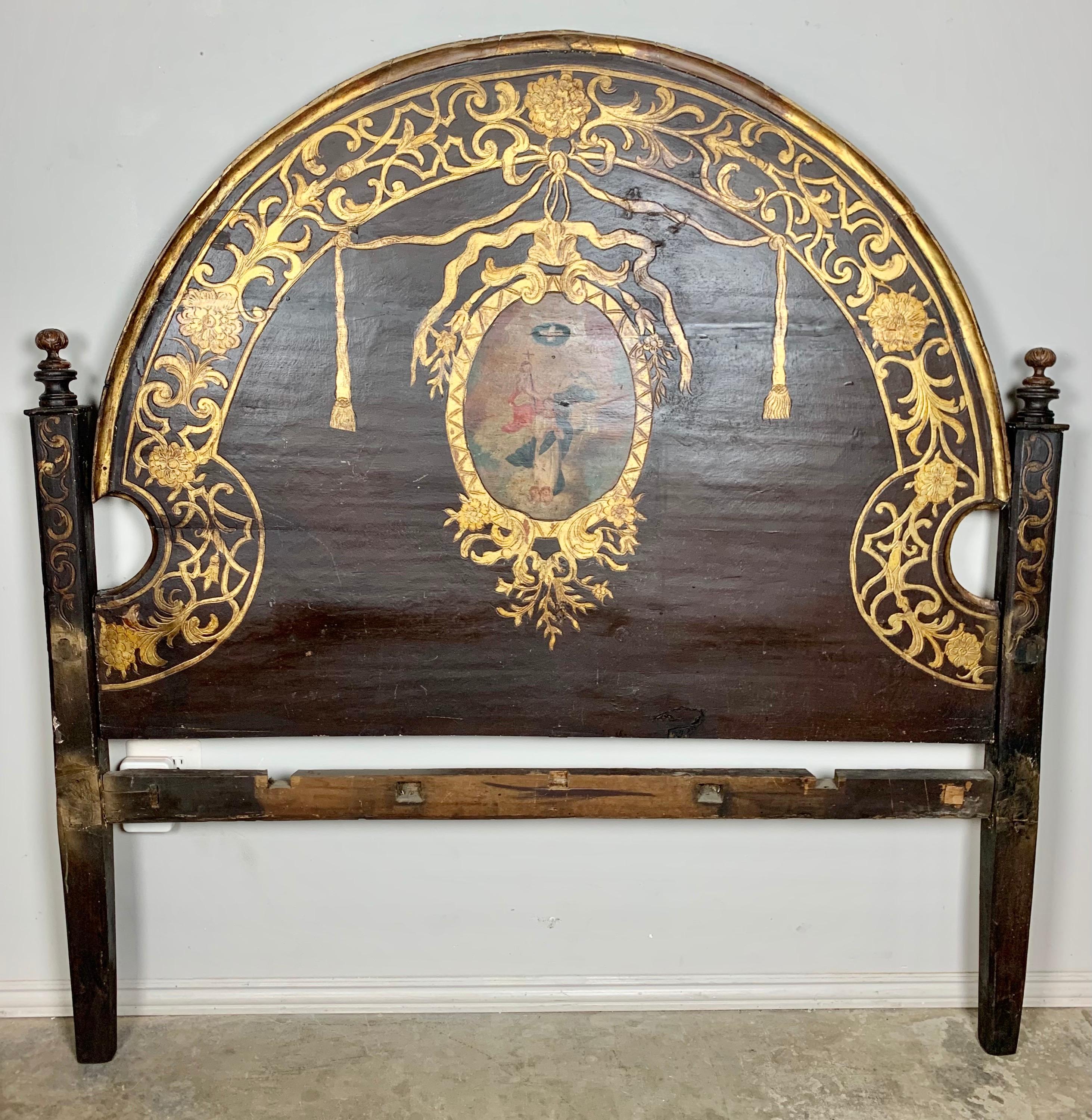 Hand-Painted 19th Century Painted and Gilt Spanish Headboard