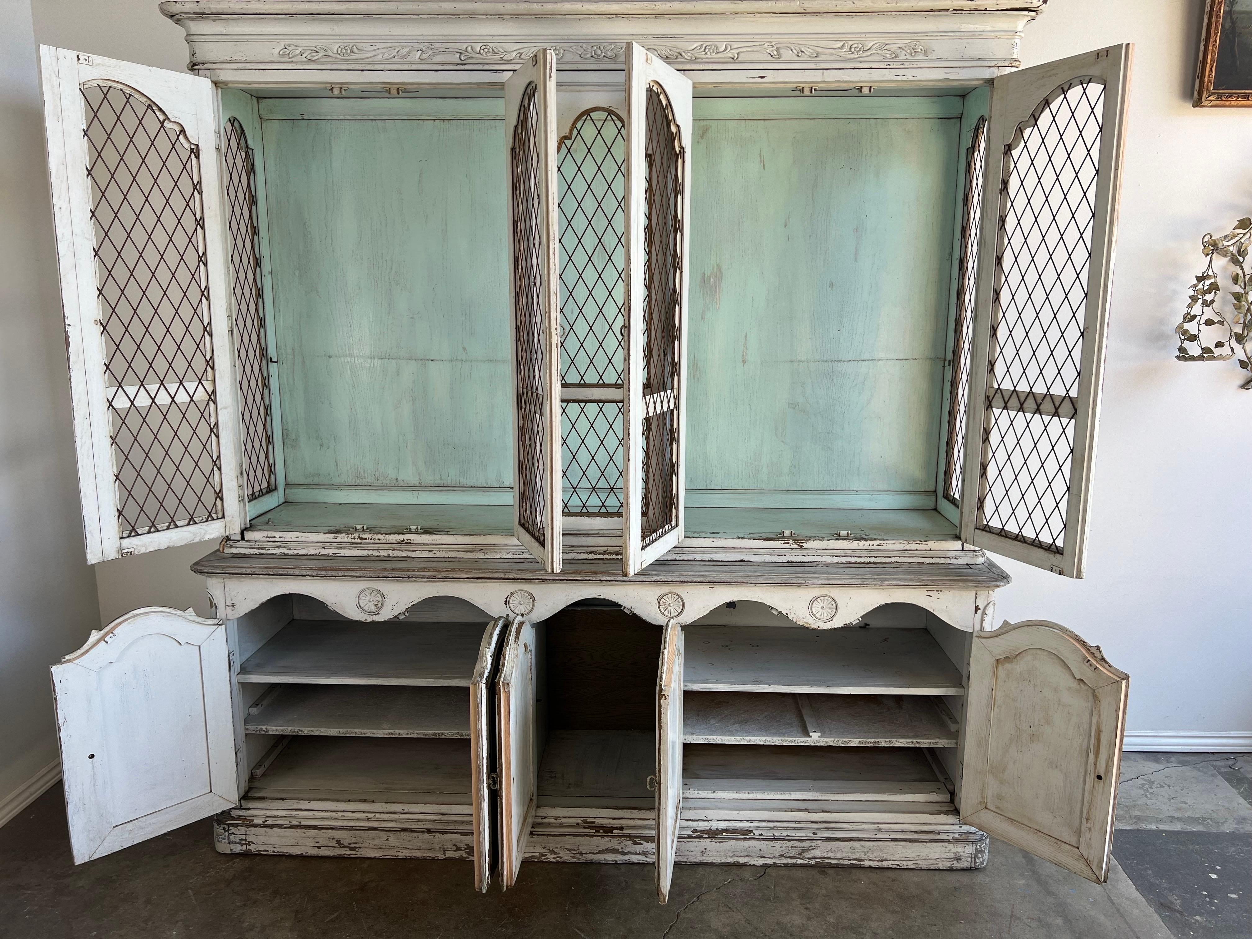19th C. Painted Swedish Cabinet w/ Metal Inset Doors For Sale 5