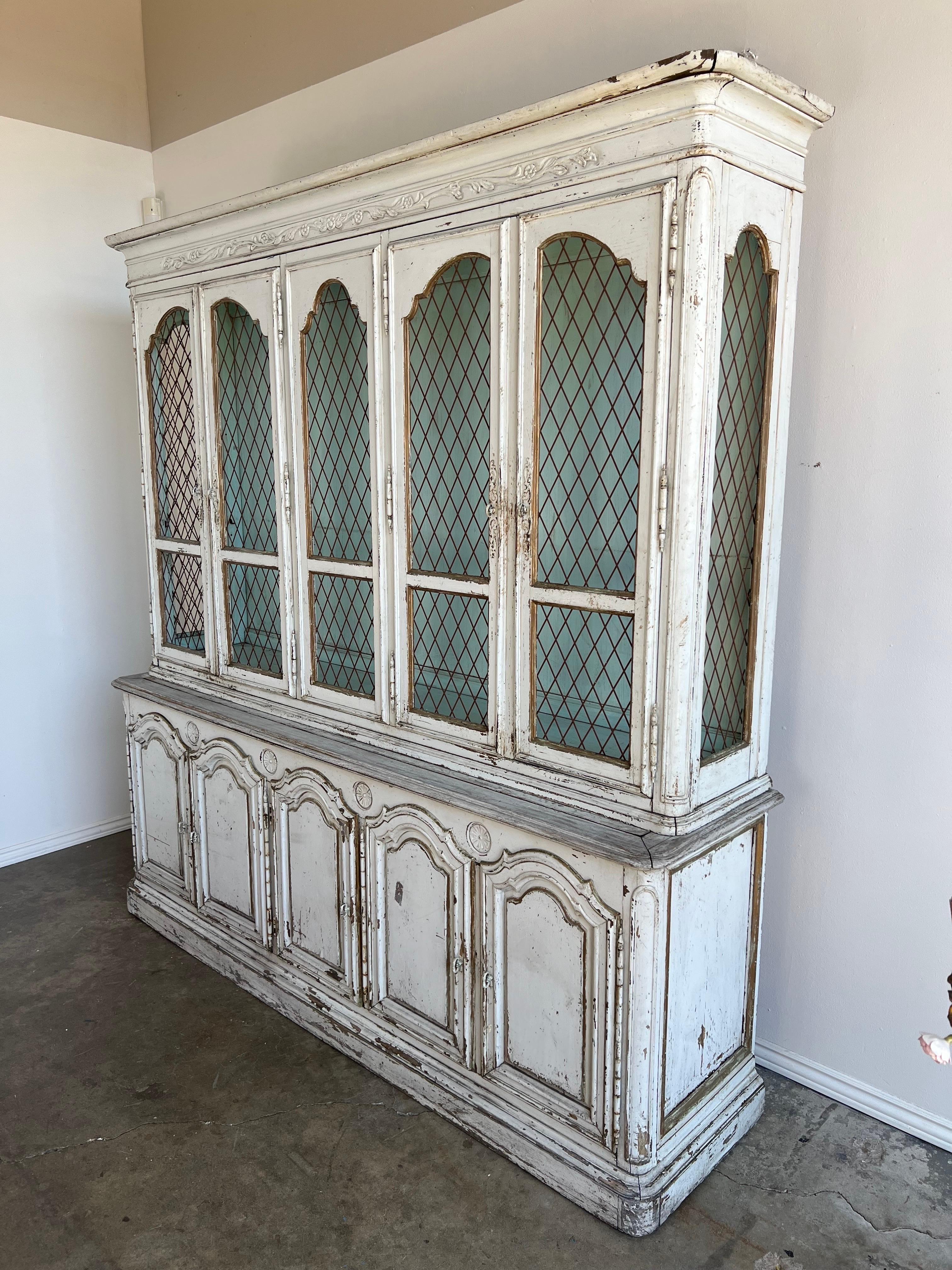 Mid-20th Century 19th C. Painted Swedish Cabinet w/ Metal Inset Doors For Sale