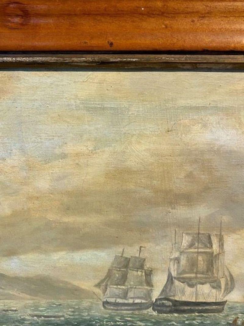 Mid-19th Century 19th C. Painting of a South Seas Whaling Scene, attributed to a Captain E. Howes For Sale