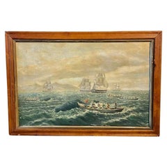 Peinture d'une scène de baleine sur les mers du Sud, attribuée au capitaine E. Howes, 19e siècle