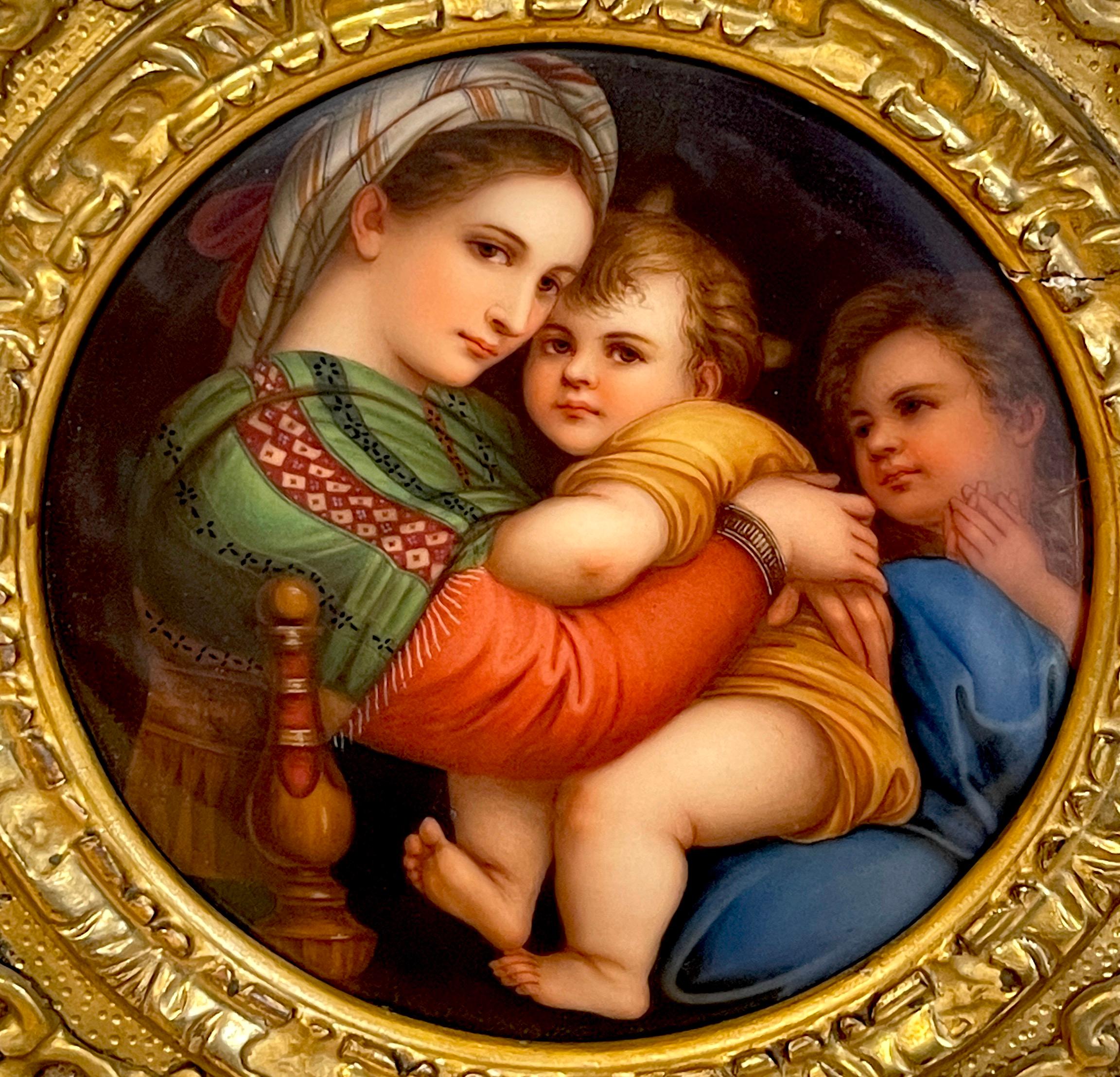 Baroque 19th C Painting on Porcelain 'Madonna Della Seggiola' After Raphael