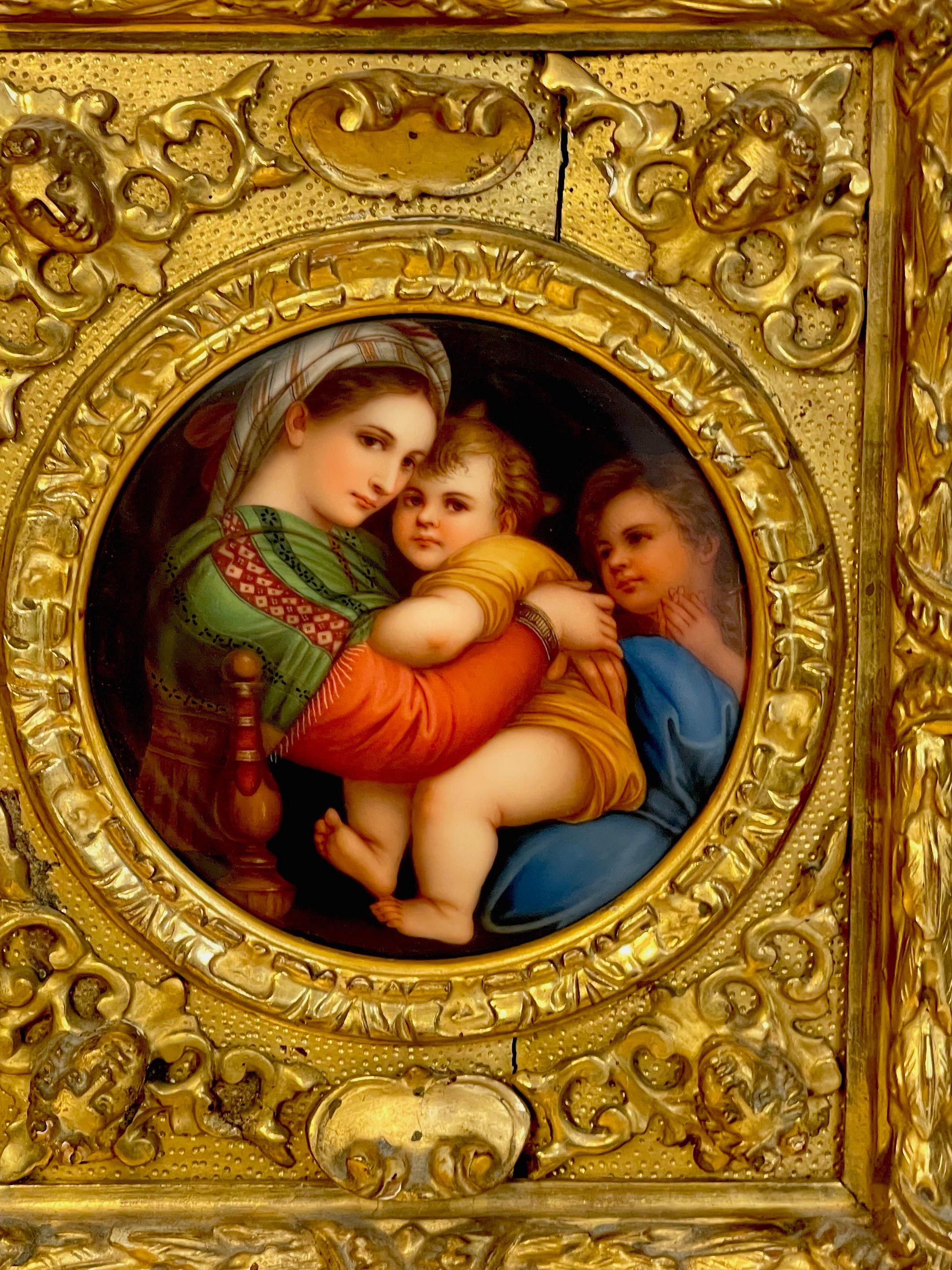 Italian 19th C Painting on Porcelain 'Madonna Della Seggiola' After Raphael