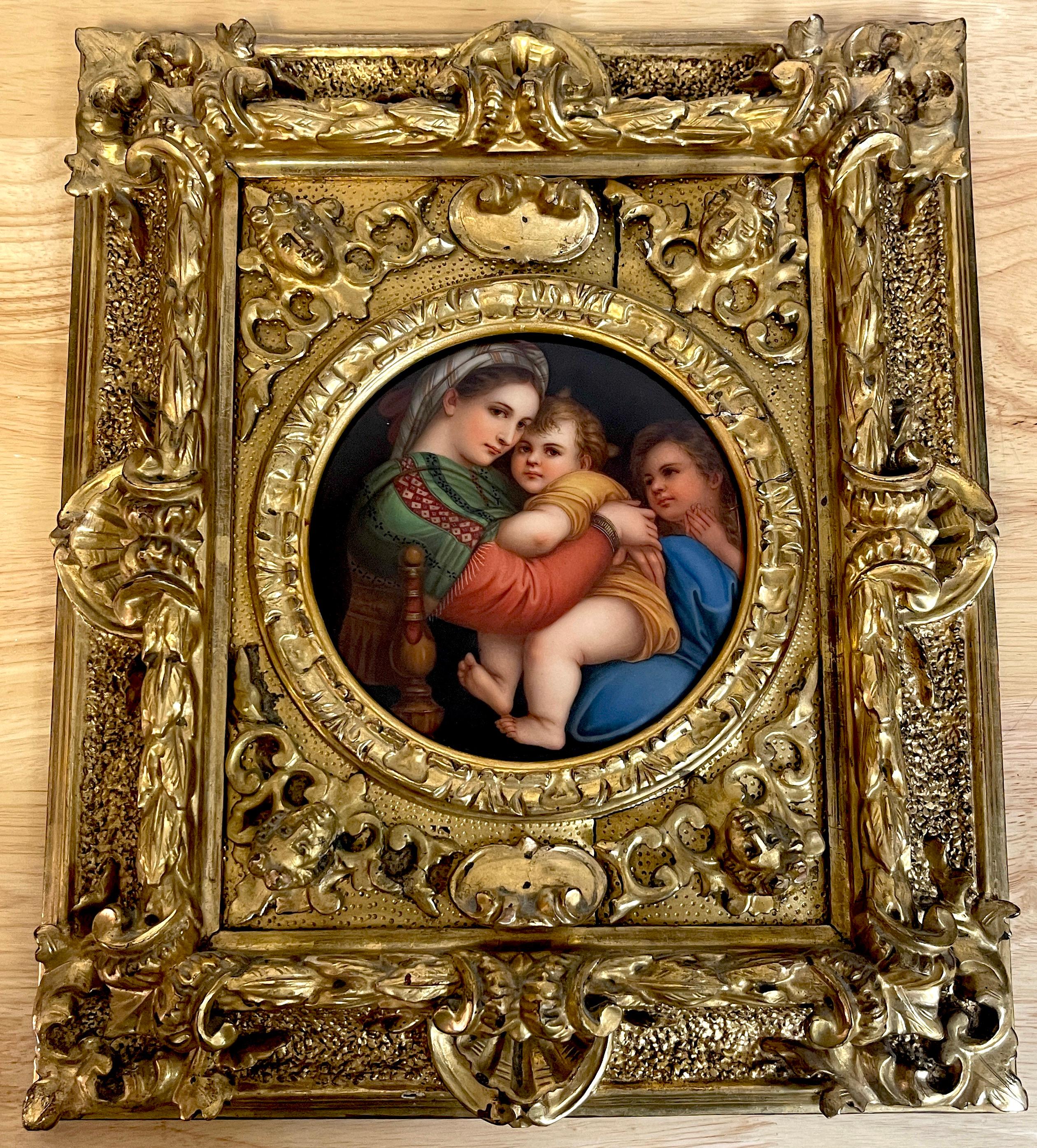 19th C Painting on Porcelain 'Madonna Della Seggiola' After Raphael 1